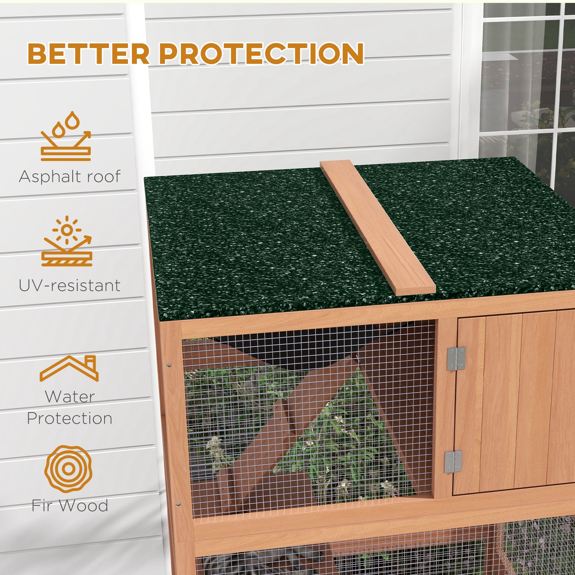 PawHut 2 Piece Catio, Outdoor Cat Enclosure House, Wooden Feral Cat Shelter on Wheels, Cat Cage with Hammocks, Platforms Ramps, and Weather Protection Asphalt Roof, 34", Orange