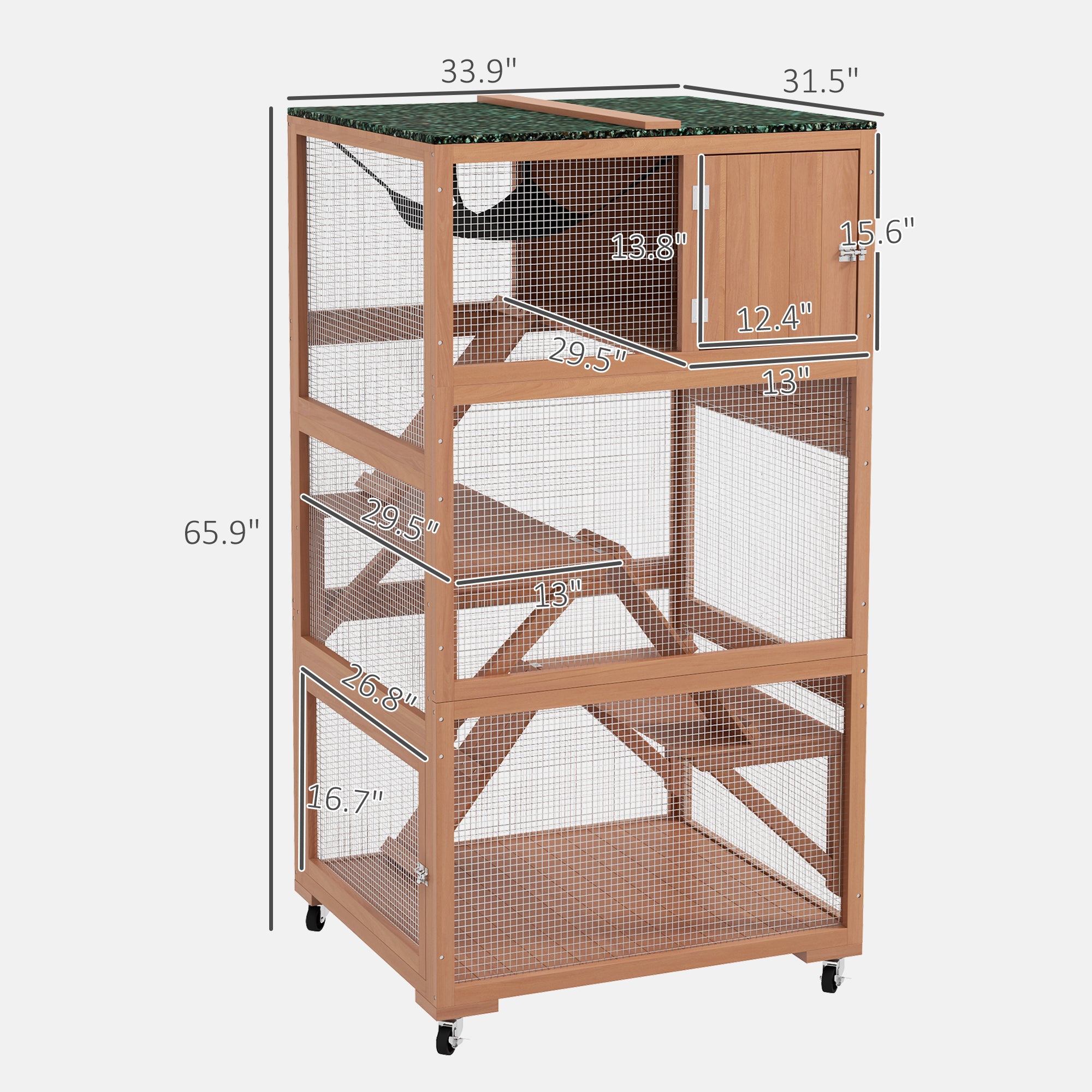 PawHut 2 Piece Catio, Outdoor Cat Enclosure House, Wooden Feral Cat Shelter on Wheels, Cat Cage with Hammocks, Platforms Ramps, and Weather Protection Asphalt Roof, 34", Orange