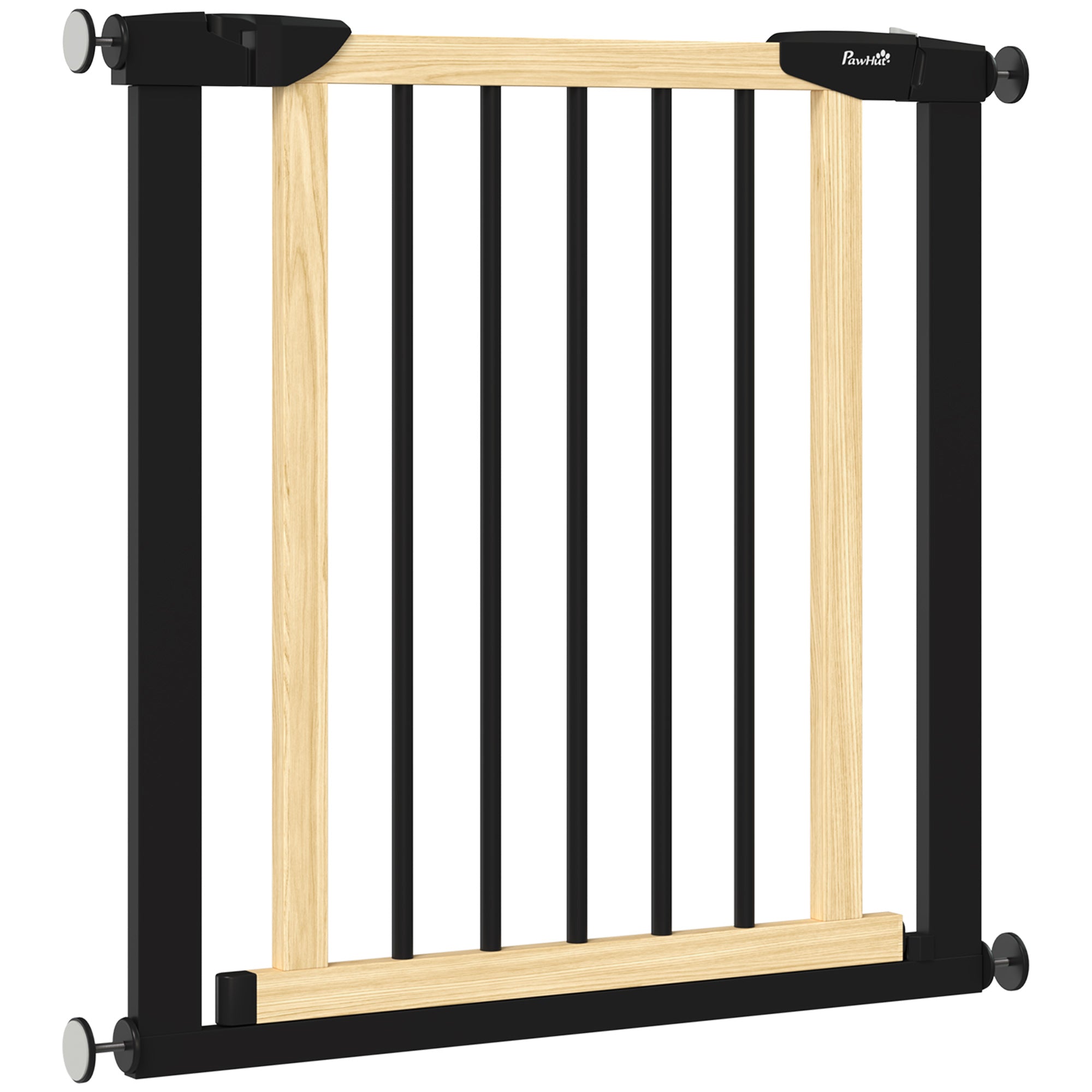 PawHut 29.5" - 32" Dog Gate for Doorways Stairs, Pressure Mount Safety Gate for Easy Step with Auto Close, Steel and Wood, Walk Through Pet Gate for Small and Medium Dogs