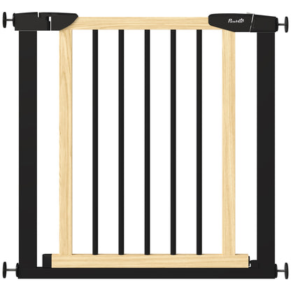 PawHut 29.5" - 32" Dog Gate for Doorways Stairs, Pressure Mount Safety Gate for Easy Step with Auto Close, Steel and Wood, Walk Through Pet Gate for Small and Medium Dogs