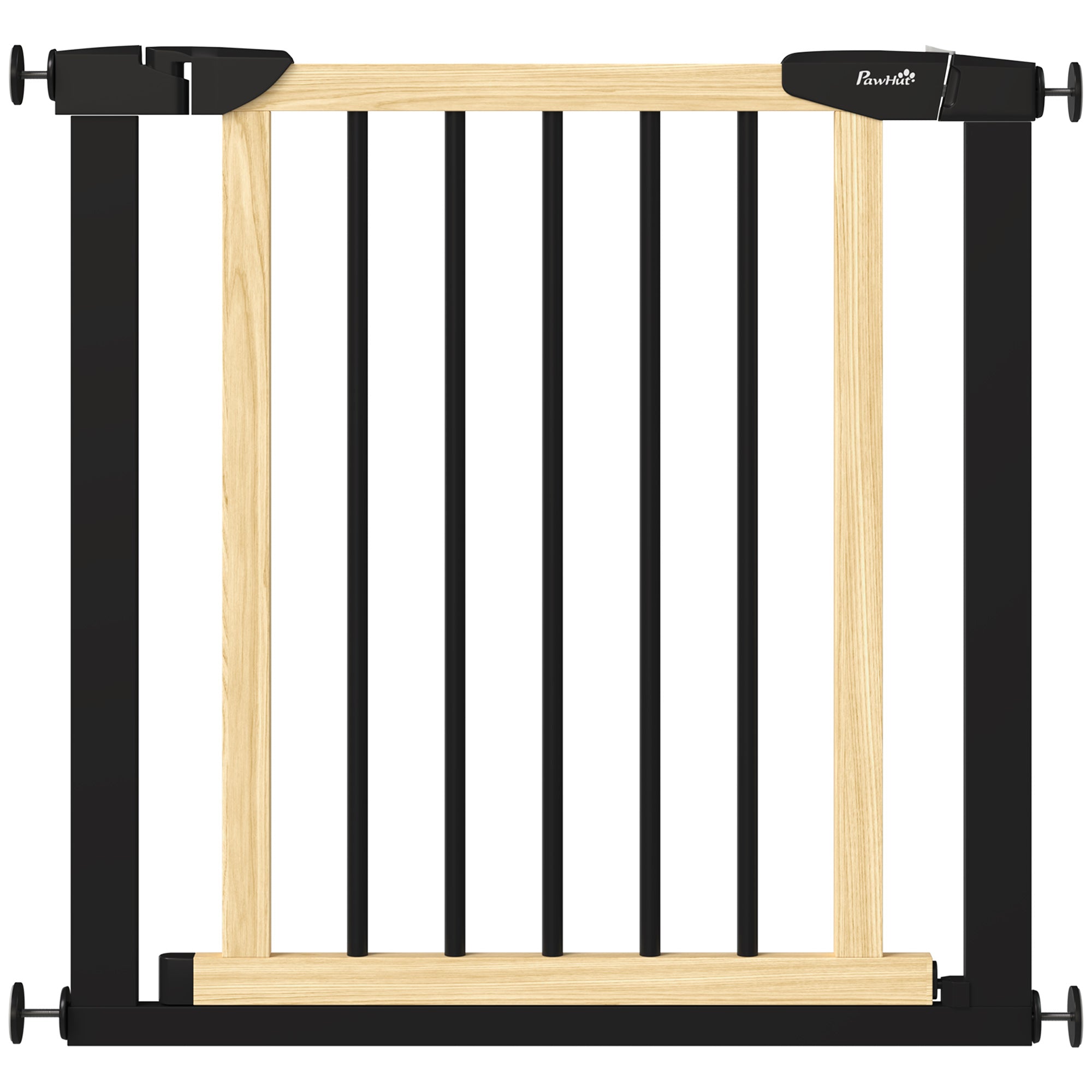 PawHut 29.5" - 32" Dog Gate for Doorways Stairs, Pressure Mount Safety Gate for Easy Step with Auto Close, Steel and Wood, Walk Through Pet Gate for Small and Medium Dogs
