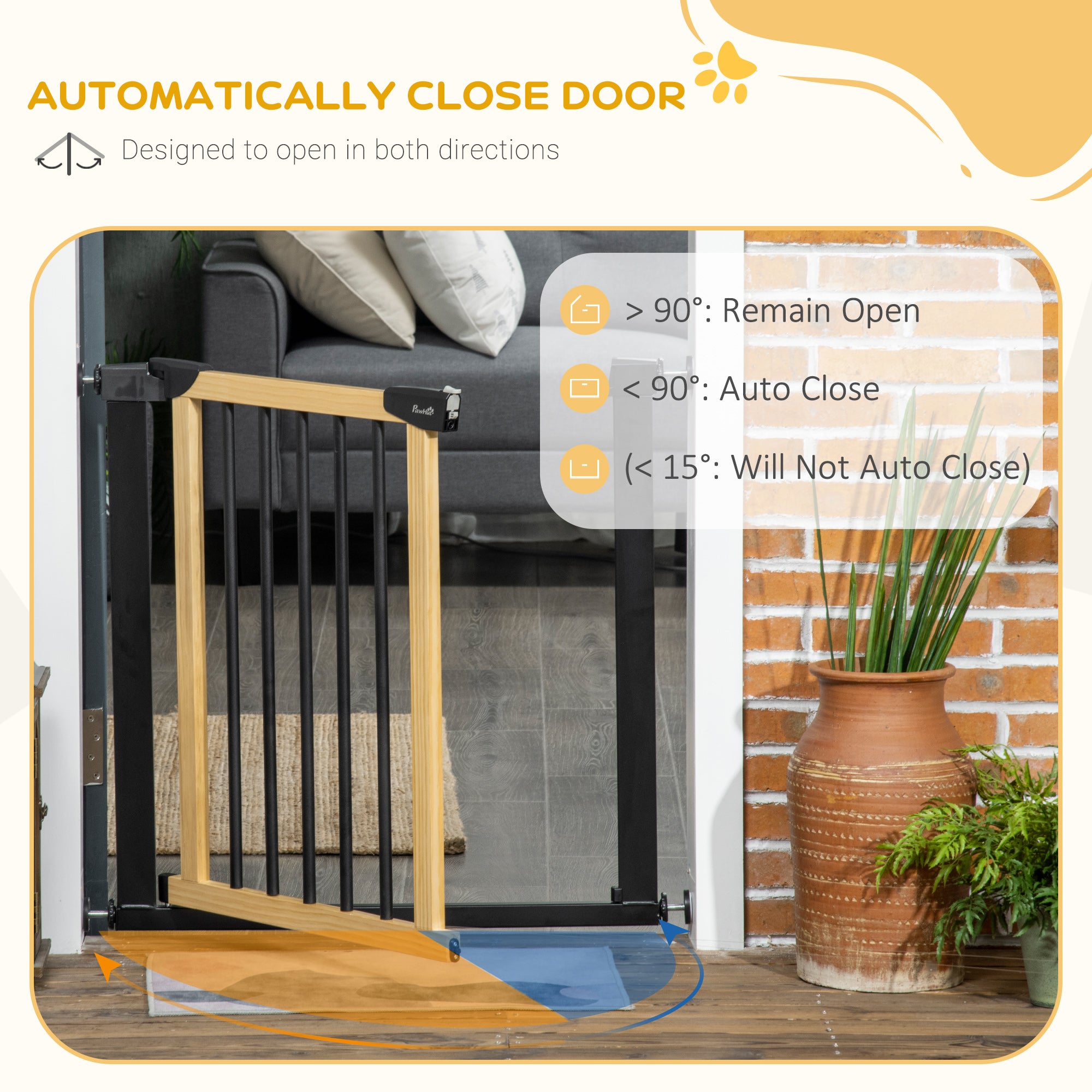 PawHut 29.5" - 32" Dog Gate for Doorways Stairs, Pressure Mount Safety Gate for Easy Step with Auto Close, Steel and Wood, Walk Through Pet Gate for Small and Medium Dogs