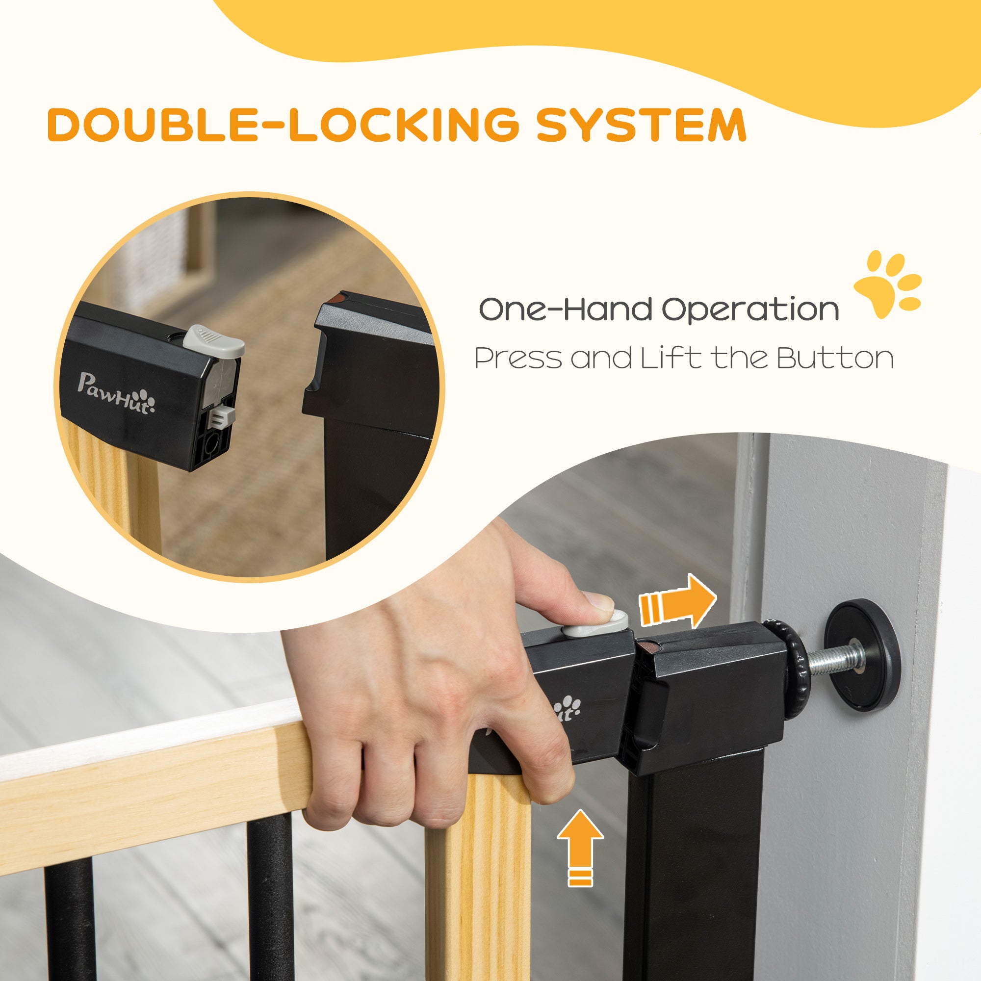 PawHut 29.5" - 32" Dog Gate for Doorways Stairs, Pressure Mount Safety Gate for Easy Step with Auto Close, Steel and Wood, Walk Through Pet Gate for Small and Medium Dogs