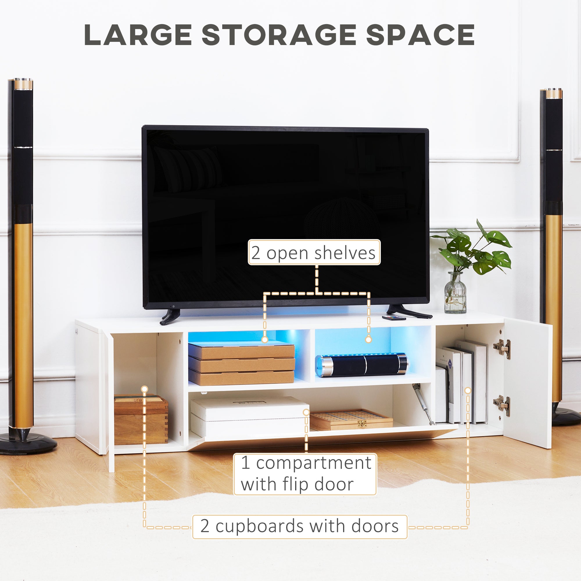 HOMCOM High Gloss TV Cabinet Stand for TVs up to 60
