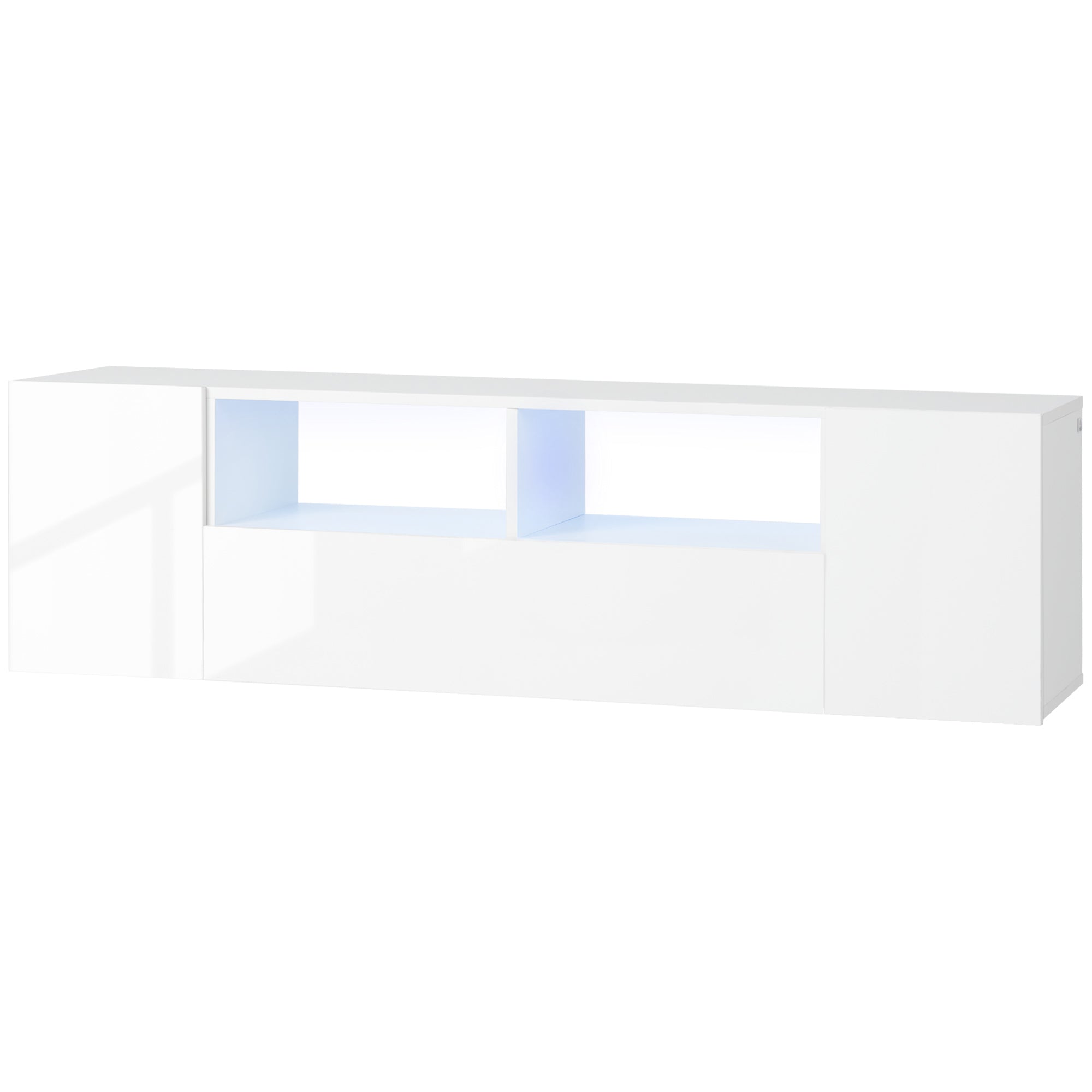 HOMCOM High Gloss TV Cabinet Stand for TVs up to 60" with LED Lights, Entertainment Center with Storage Shelves and Cupboards, White