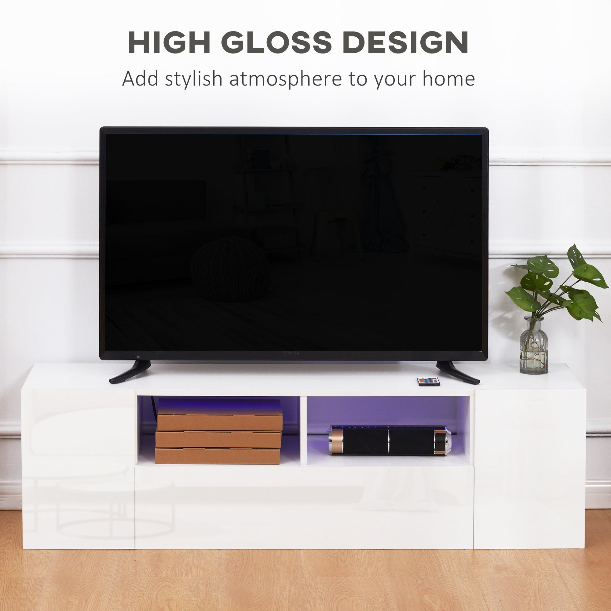 HOMCOM High Gloss TV Cabinet Stand for TVs up to 60