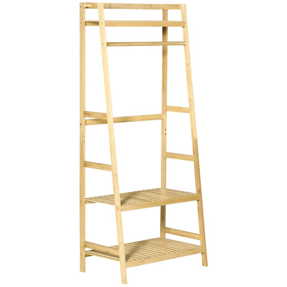 HOMCOM Bamboo Garment Rack, Freestanding Wooden Clothing Rack with 3 Tier Storage Shelves, Hooks and Hanging Rail for Entryway, Bedroom and Office, Natural