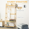 HOMCOM Bamboo Garment Rack, Freestanding Wooden Clothing Rack with 3 Tier Storage Shelves, Hooks and Hanging Rail for Entryway, Bedroom and Office, Natural