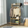 HOMCOM Bamboo Garment Rack, Freestanding Wooden Clothing Rack with 3 Tier Storage Shelves, Hooks and Hanging Rail for Entryway, Bedroom and Office, Natural