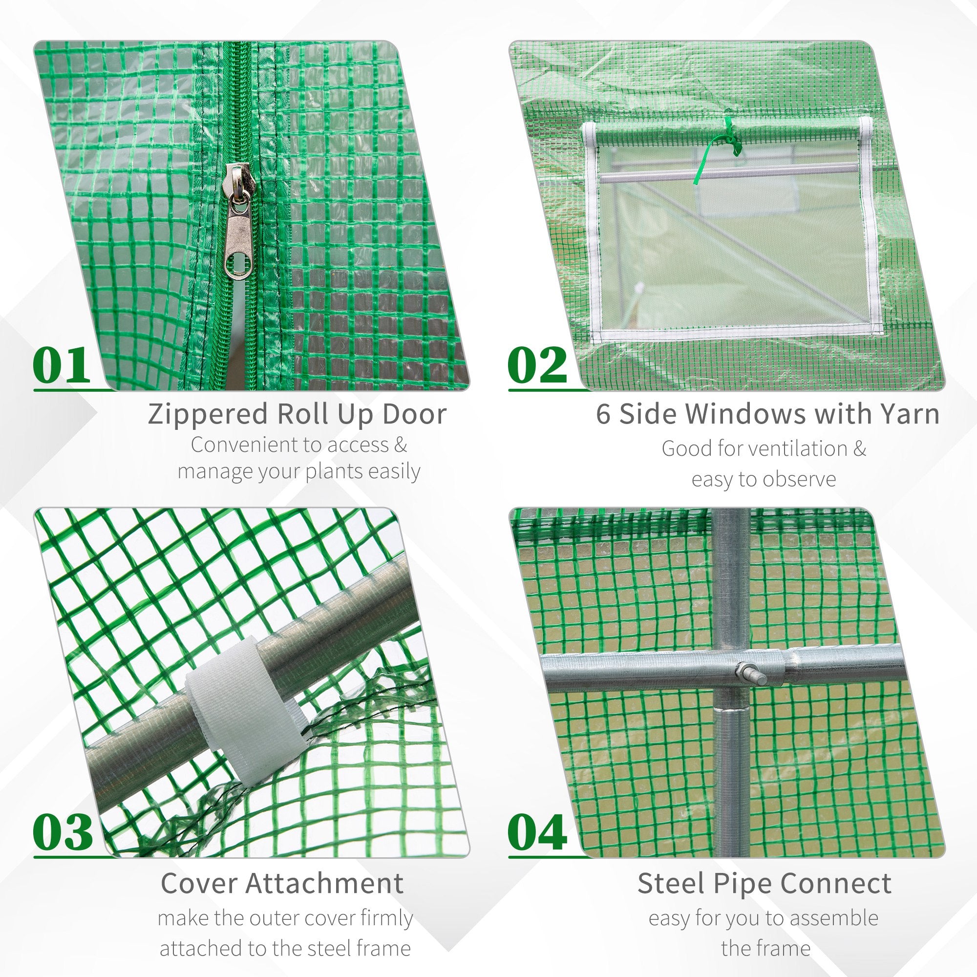 Outsunny 14.6' x 6' x 6.6' Walk-in Tunnel Greenhouse Garden Plant Seed Growing Warm House Outdoor Hot House w/ Roll Up Door, Windows, PE Cover Green