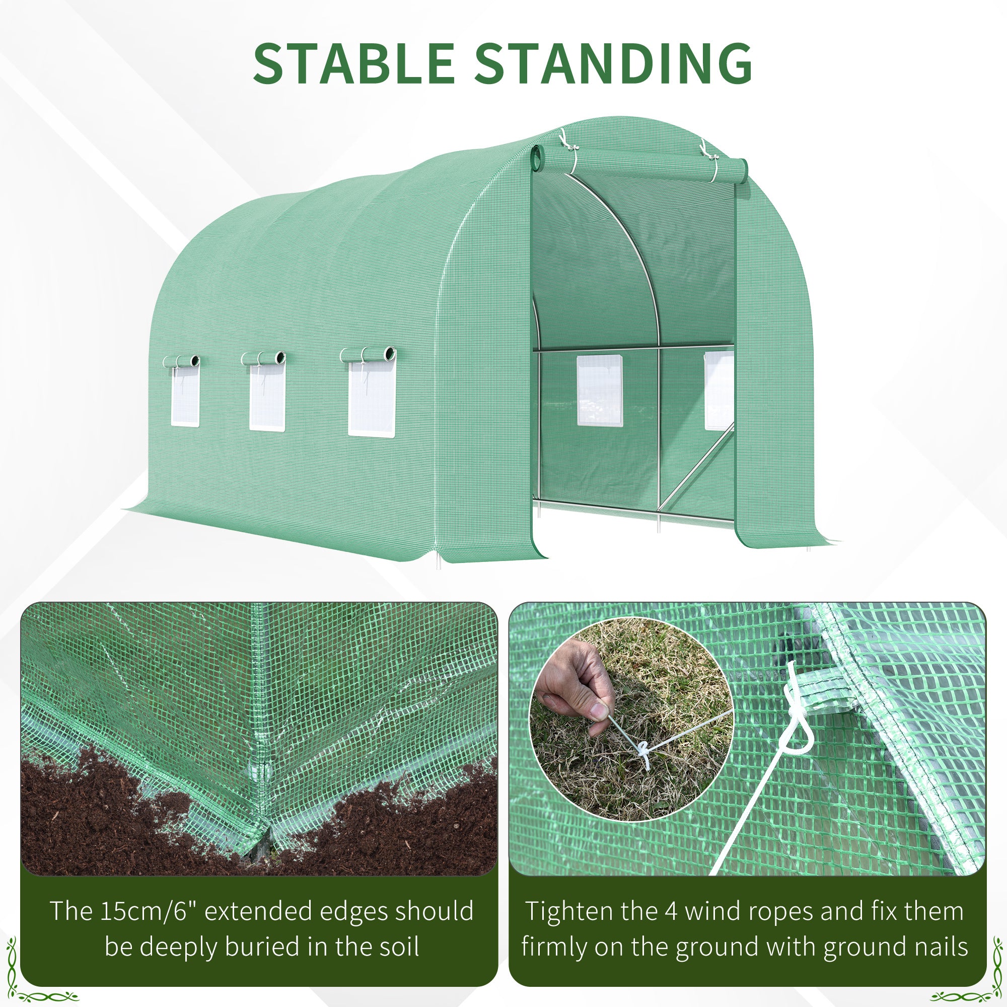 Outsunny 14.6' x 6' x 6.6' Walk-in Tunnel Greenhouse Garden Plant Seed Growing Warm House Outdoor Hot House w/ Roll Up Door, Windows, PE Cover Green