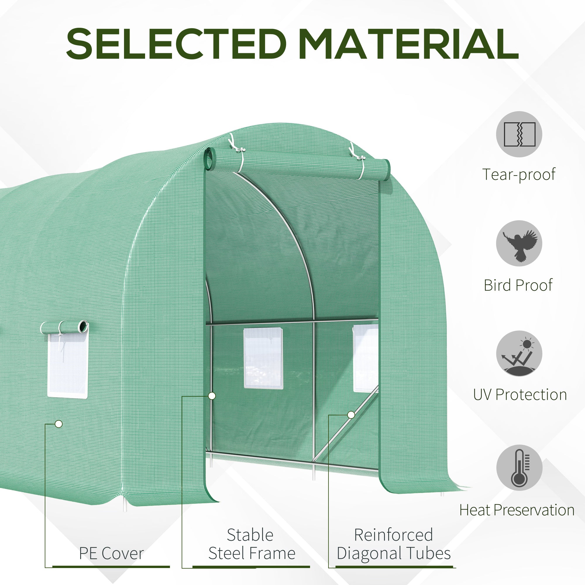 Outsunny 14.6' x 6' x 6.6' Walk-in Tunnel Greenhouse Garden Plant Seed Growing Warm House Outdoor Hot House w/ Roll Up Door, Windows, PE Cover Green