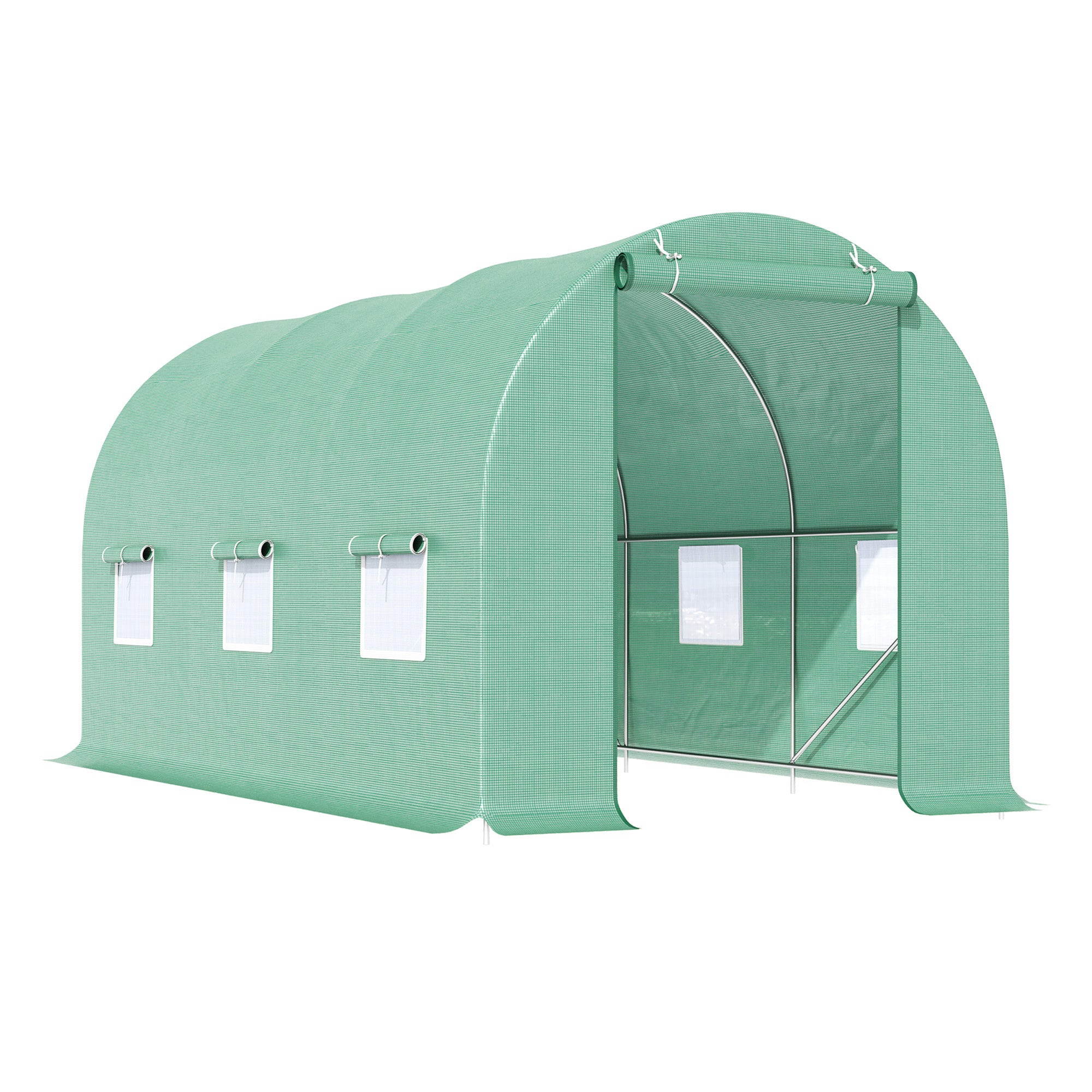 Outsunny 14.6' x 6' x 6.6' Walk-in Tunnel Greenhouse Garden Plant Seed Growing Warm House Outdoor Hot House w/ Roll Up Door, Windows, PE Cover Green