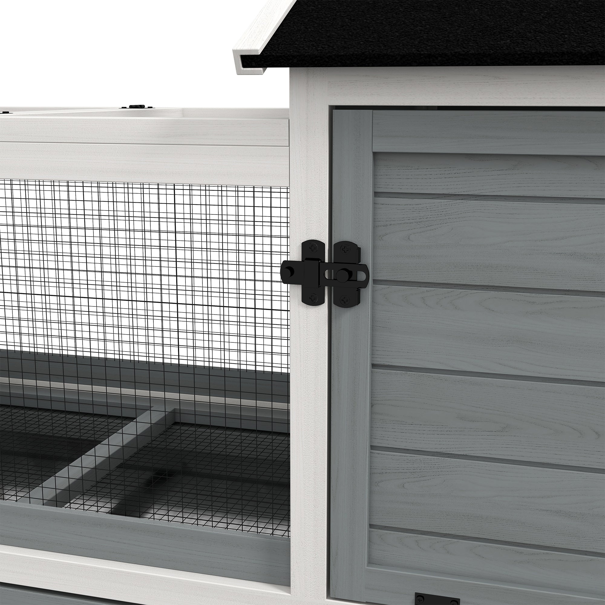PawHut Wooden Rabbit Hutch with Wheels, Guinea Pig Cage, Small Animal House for Outdoor & Indoor with Slide-out Tray, 108 x 58 x 73.5cm, Grey