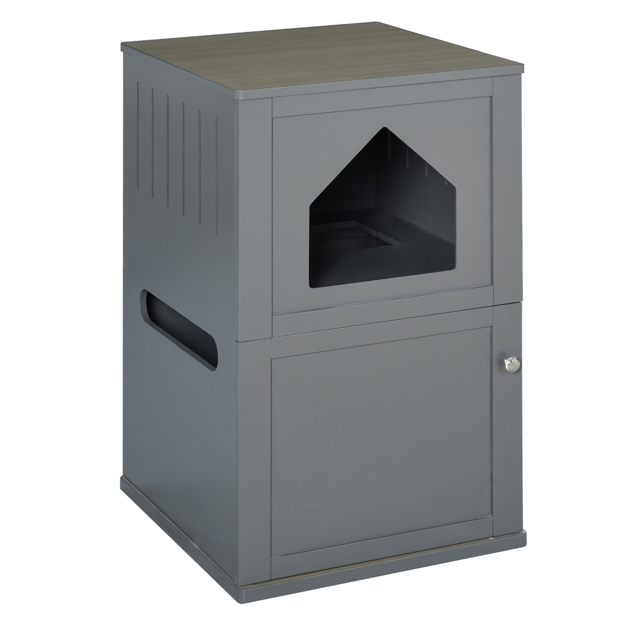 PawHut Double-Decker Cat Luxury Lower Level Litter Box and Upper Level House, Grey