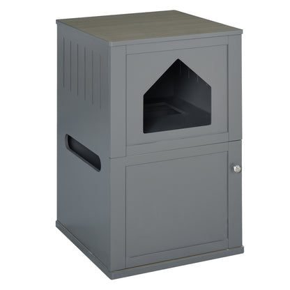 PawHut Double-Decker Cat Luxury Lower Level Litter Box and Upper Level House, Grey