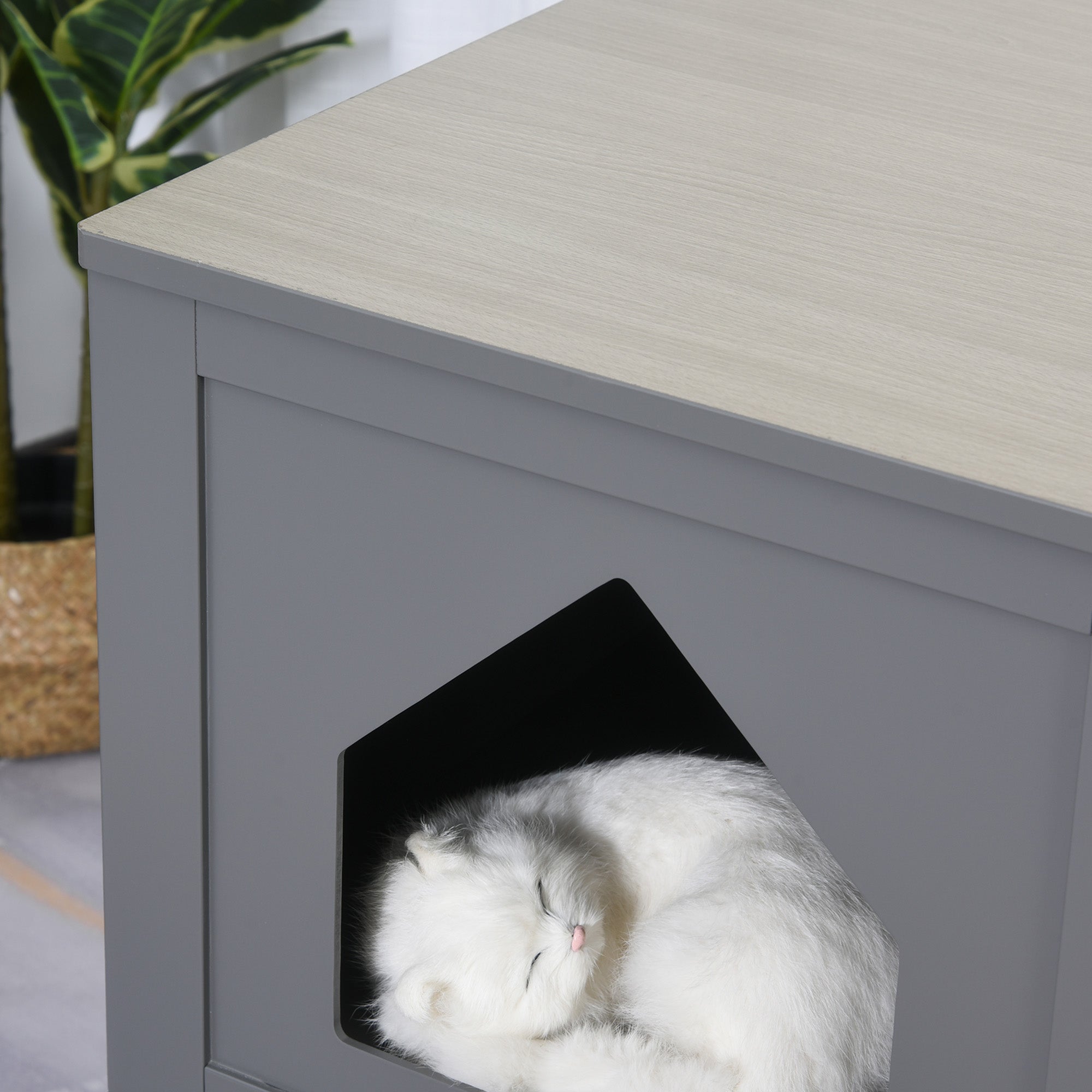 PawHut Double-Decker Cat Luxury Lower Level Litter Box and Upper Level House, Grey