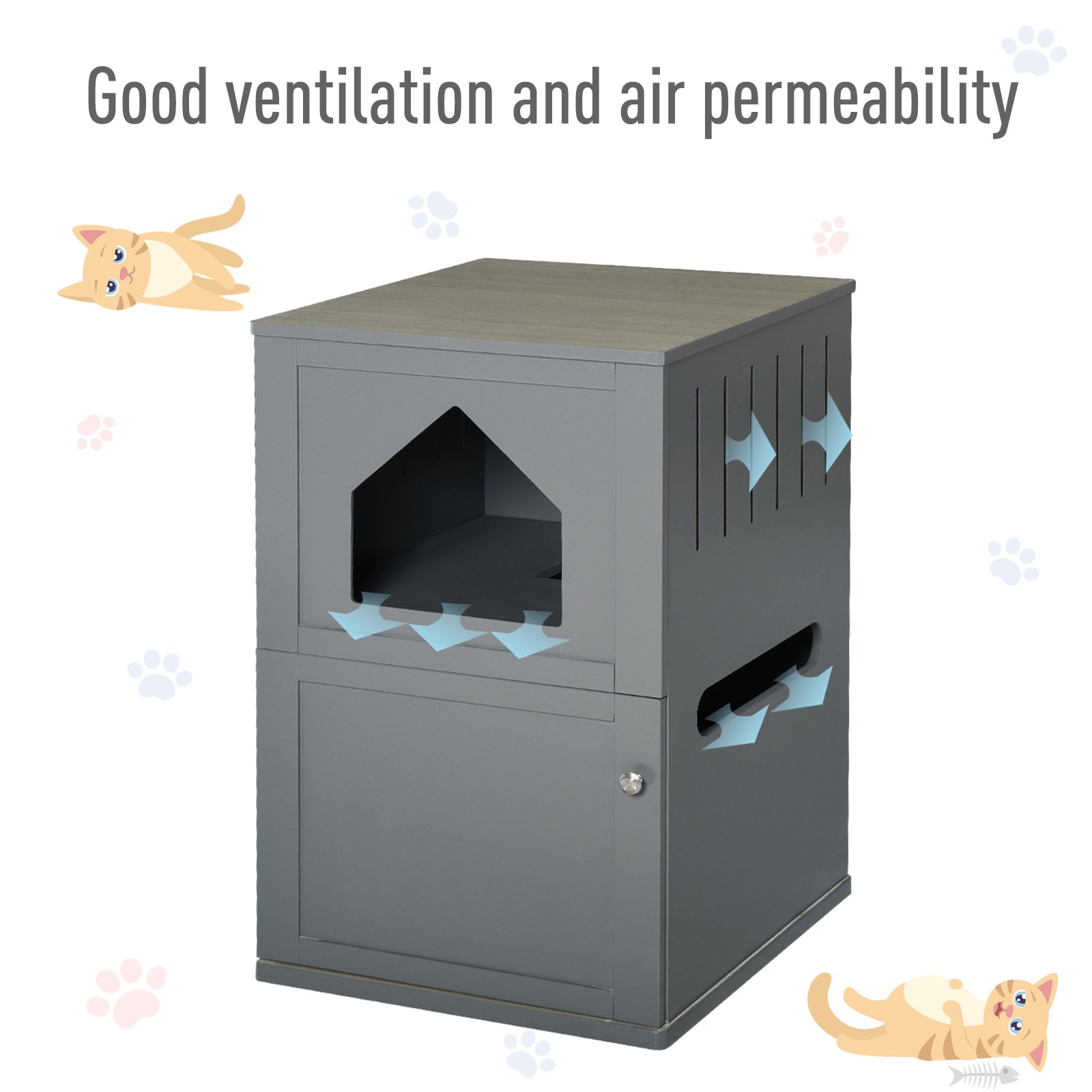 PawHut Double-Decker Cat Luxury Lower Level Litter Box and Upper Level House, Grey