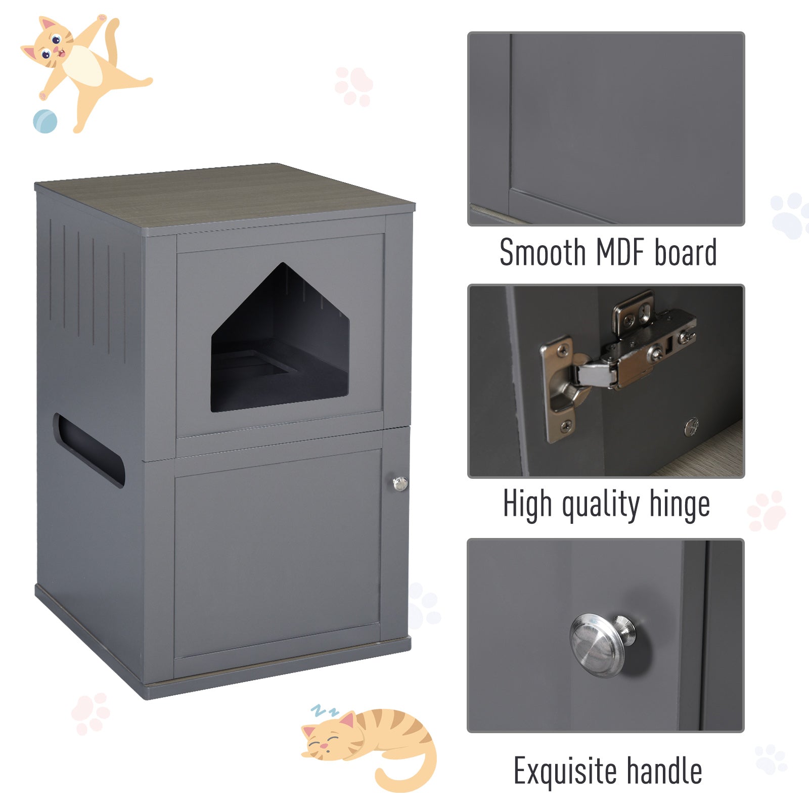 PawHut Double-Decker Cat Luxury Lower Level Litter Box and Upper Level House, Grey