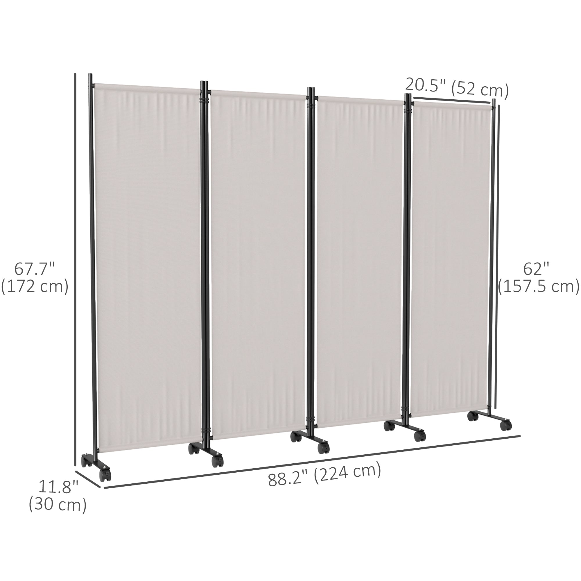 Outsunny 4 Panel Folding Room Divider with Lockable Wheels, 5.6ft Rolling Privacy Screen, Portable Freestanding Privacy Panel for Garden Backyard Deck Pool Hot Tub, Cream White