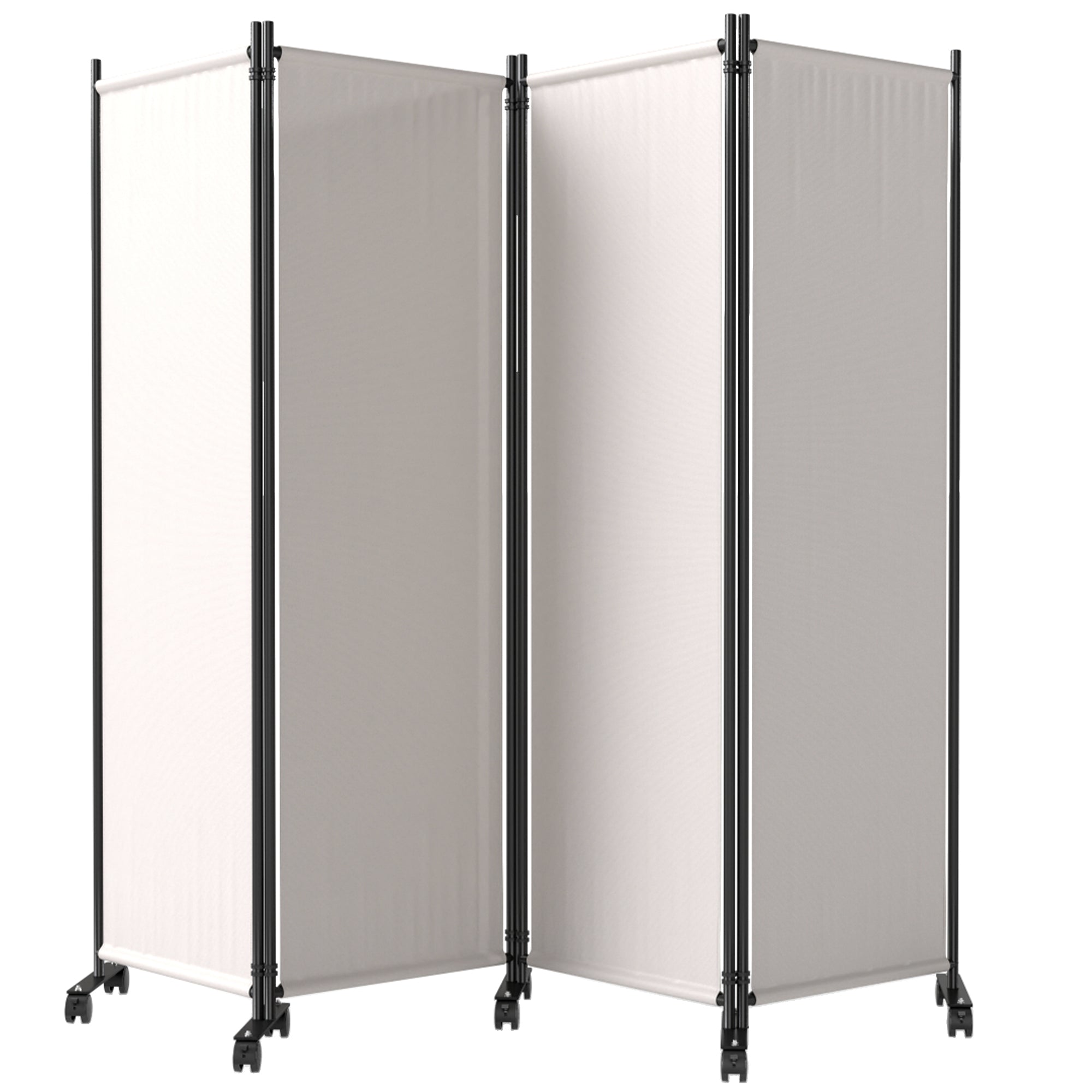 Outsunny 4 Panel Folding Room Divider with Lockable Wheels, 5.6ft Rolling Privacy Screen, Portable Freestanding Privacy Panel for Garden Backyard Deck Pool Hot Tub, Cream White