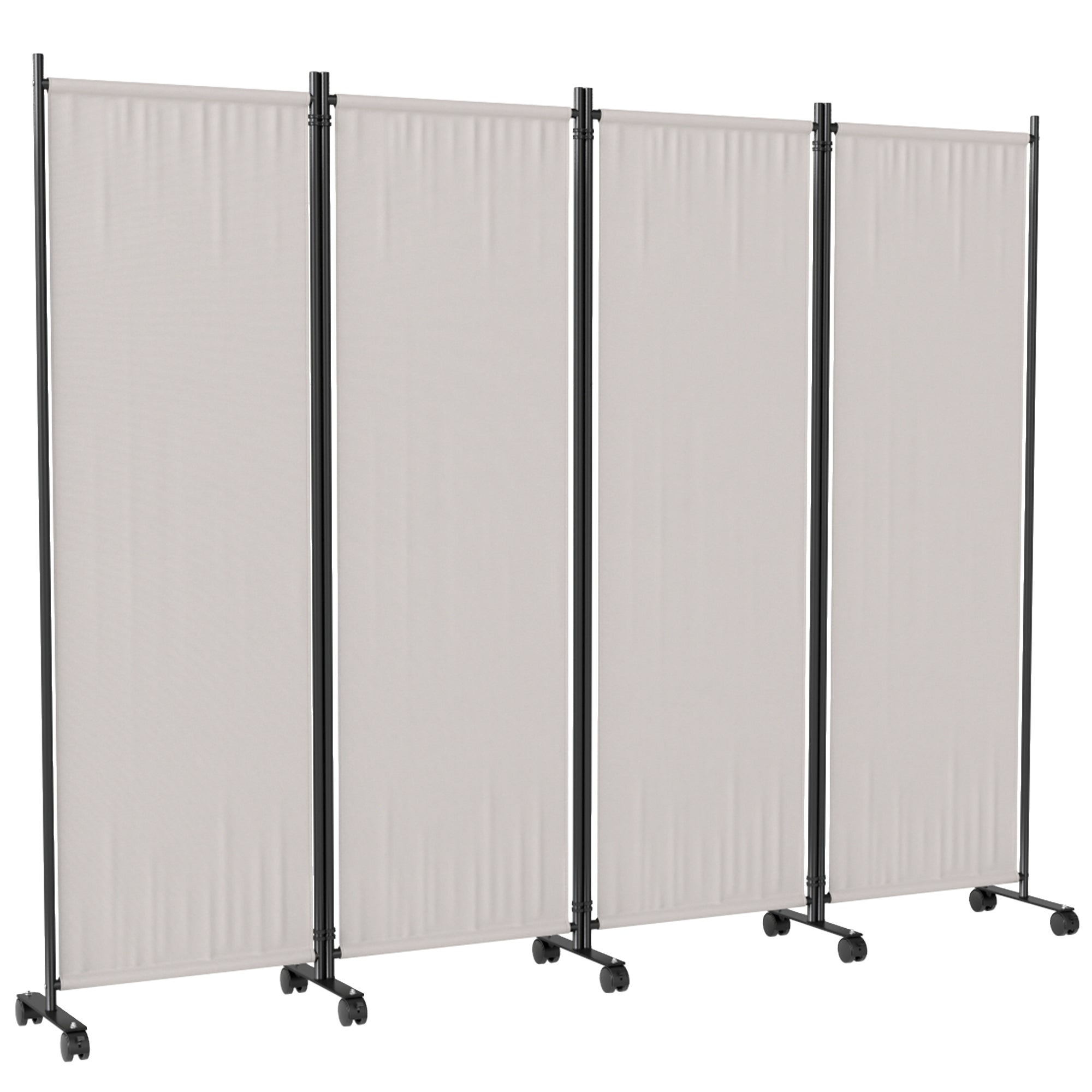 Outsunny 4 Panel Folding Room Divider with Lockable Wheels, 5.6ft Rolling Privacy Screen, Portable Freestanding Privacy Panel for Garden Backyard Deck Pool Hot Tub, Cream White