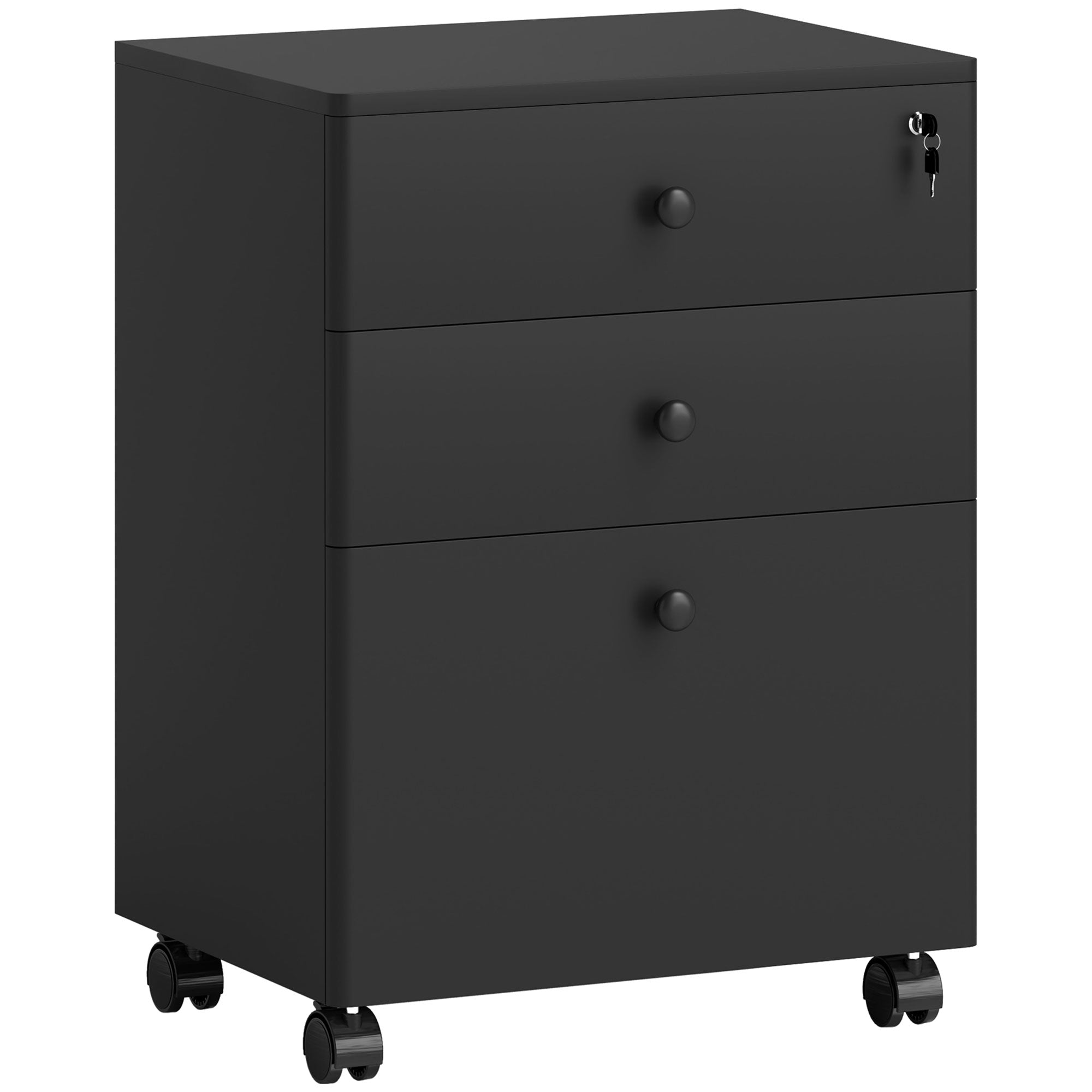 HOMCOM 3-Drawer Filing Cabinet with Lock, Vertical Mobile File Cabinet with Hanging Bar for A4, Letter-Size Files, Home Office, Black