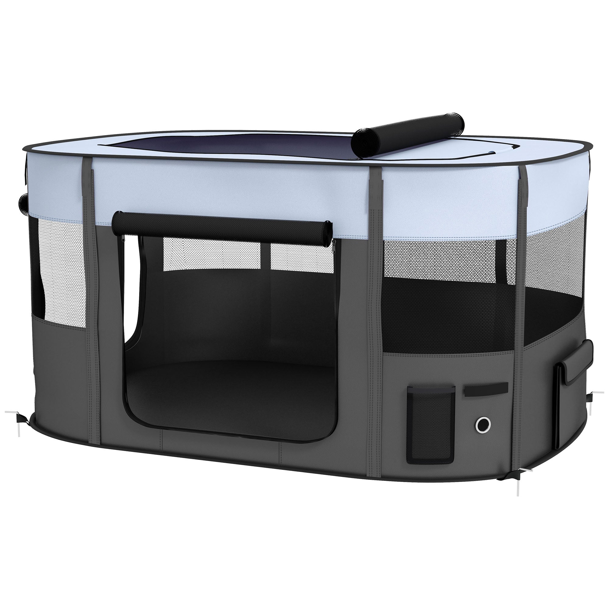 PawHut Dog Pen, Pet Playpen, Portable Foldable Dog Cat Playpen Soft Dog Cage with Storage Bag for Puppies, Rabbits, Kittens, Guinea Pigs, 114 x 89 x 59cm - Grey