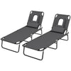 Outsunny 2PCS Adjustable Outdoor Lounge Chair, Garden Folding Chaise Lounge w/ Reading Hole Reclining Tanning Chair Seat, Folding Camping Beach Lounging Bed with Head Support Grey