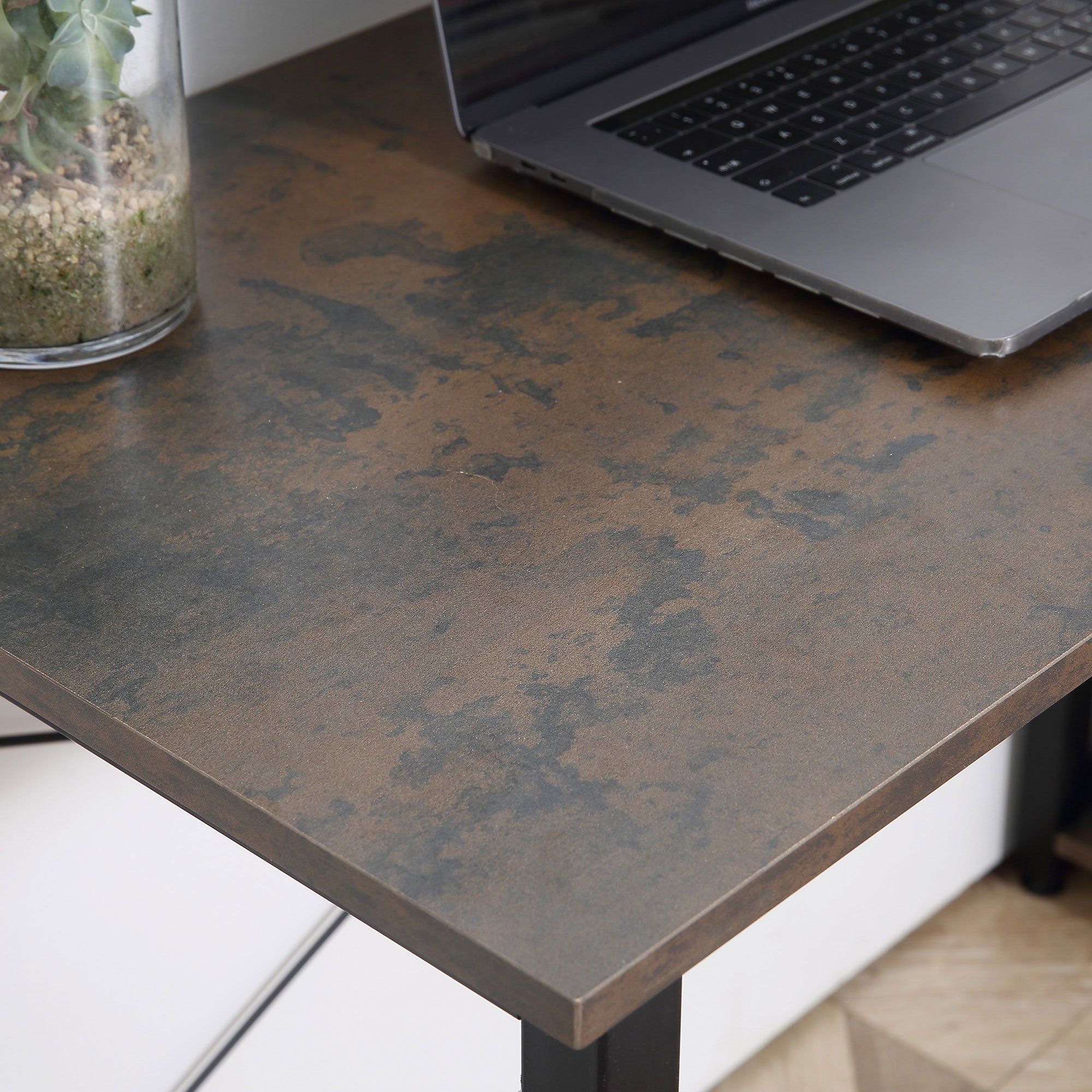 HOMCOM L-Shaped Computer Desk Home Office Corner Desk Study Workstation Table with 2 Shelves, Steel Frame, Charcoal Grey