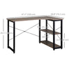 HOMCOM L-Shaped Computer Desk Home Office Corner Desk Study Workstation Table with 2 Shelves, Steel Frame, Charcoal Grey