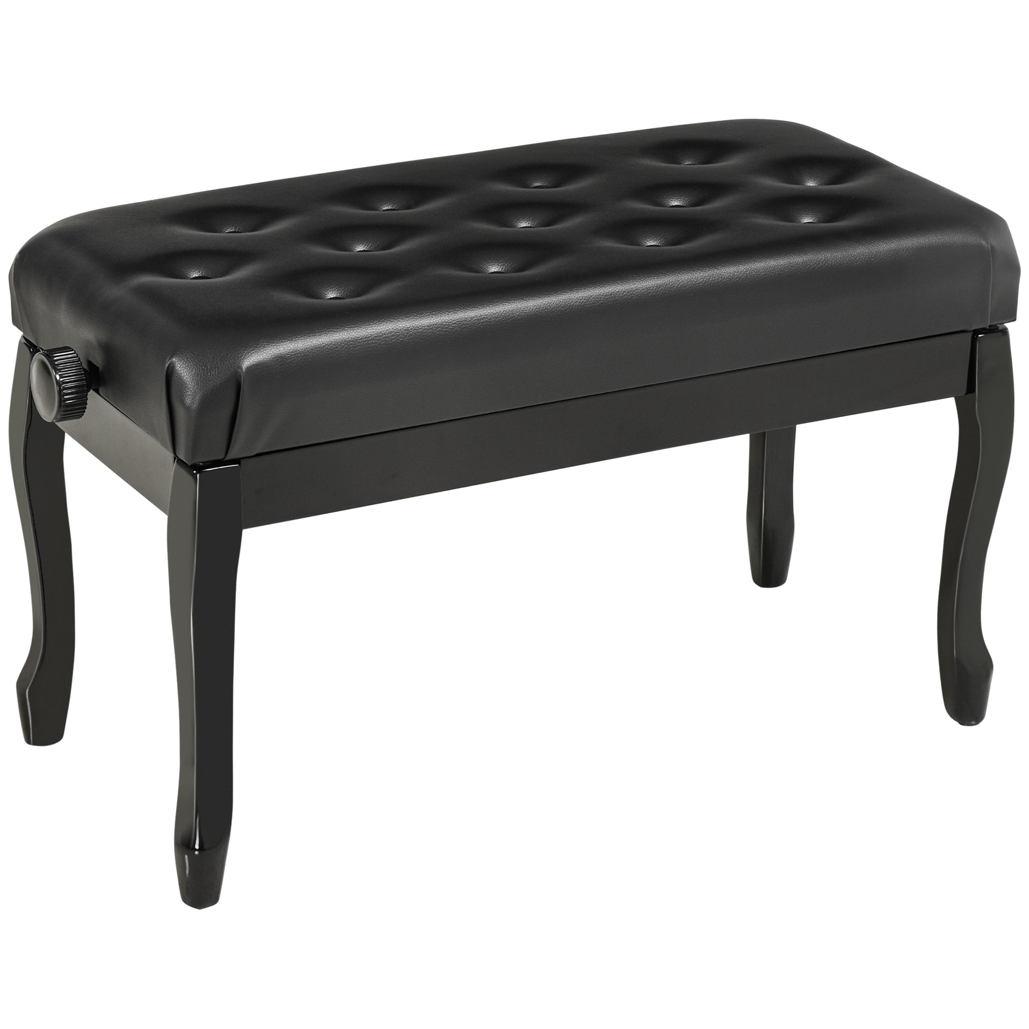 HOMCOM Adjustable Height Piano Bench Stool, PU Leather Button Tufted Padded Keyboard Seat with Rubber Wood Legs, Black
