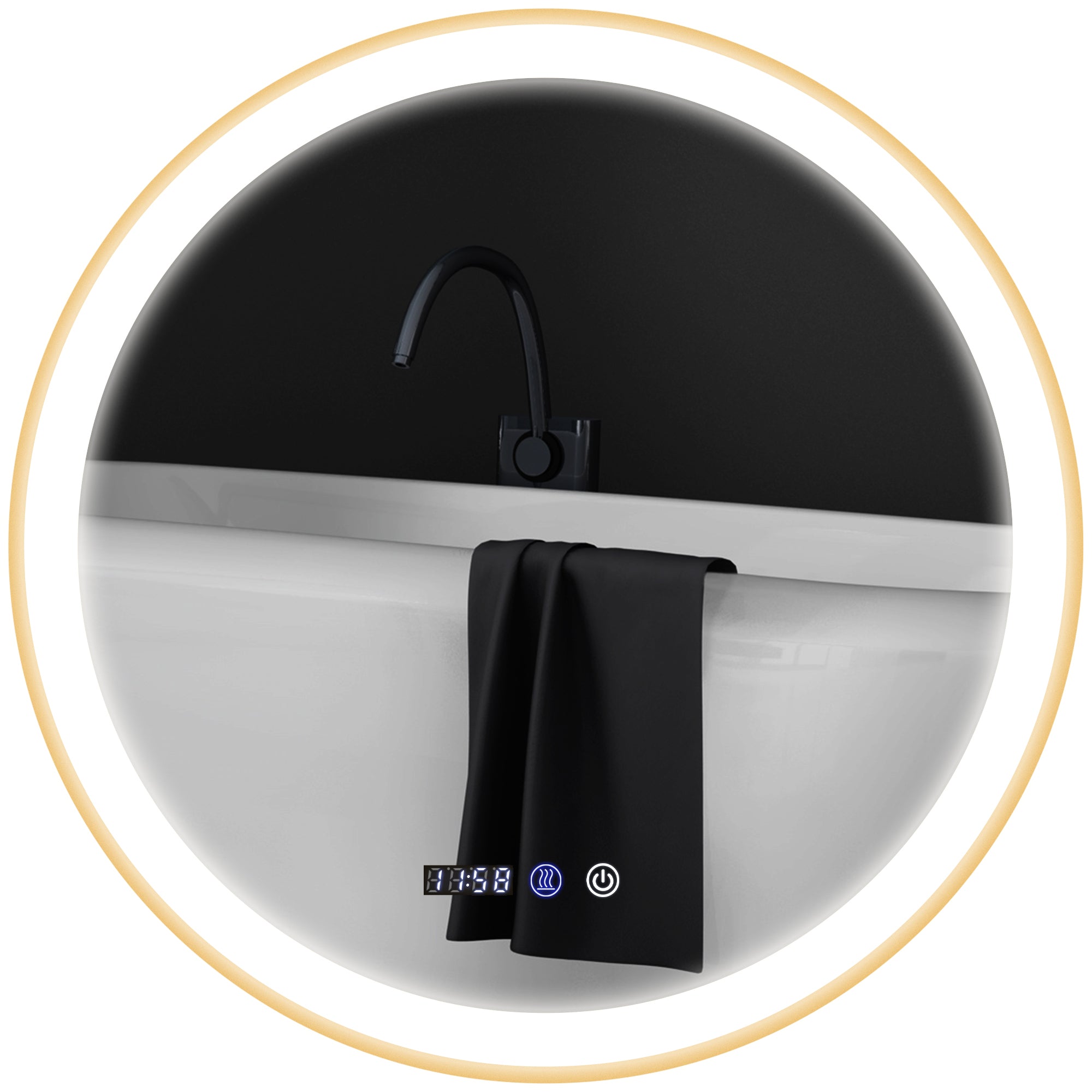 HOMCOM 28" Round LED Bathroom Mirror with Frontlit and Backlit 3 Colour and Dimmable Vanity Mirror Wall Mounted Makeup Mirror with Anti-Fog Touch Button Time and Temp Display Gold