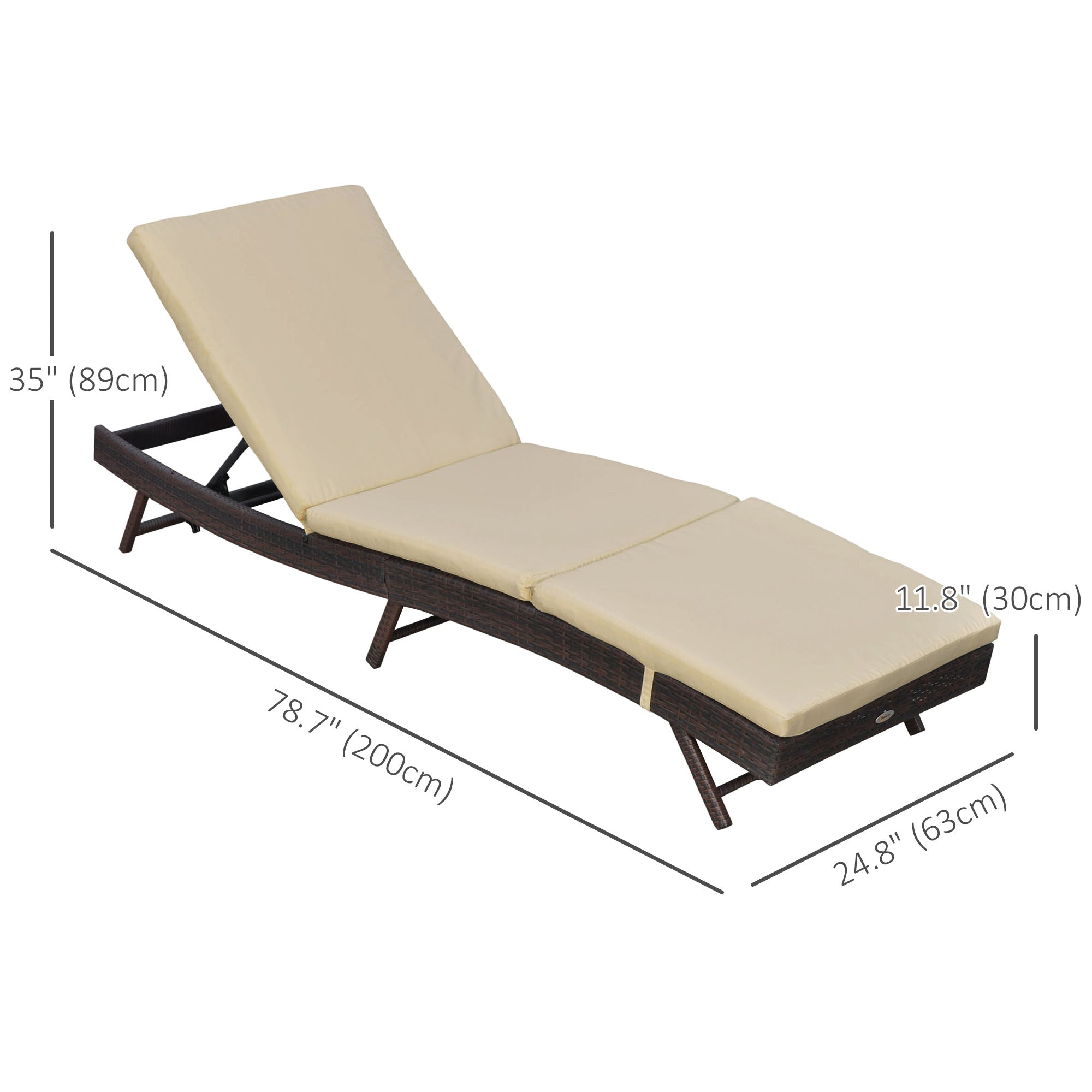 Outsunny Wicker Patio Lounger, Outdoor S Shape Recliners Lounge Chair w/ 5-Level Adjustable Backrest, Soft Padded Cushion for Outdoor Use, Khaki
