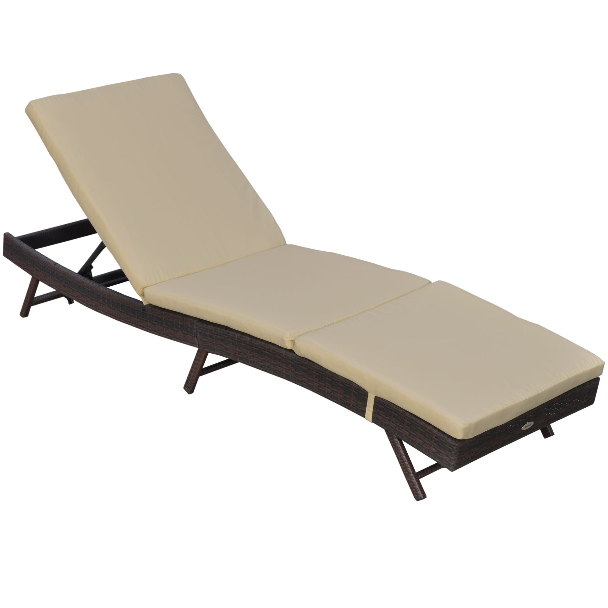 Outsunny Wicker Patio Lounger, Outdoor S Shape Recliners Lounge Chair w/ 5-Level Adjustable Backrest, Soft Padded Cushion for Outdoor Use, Khaki