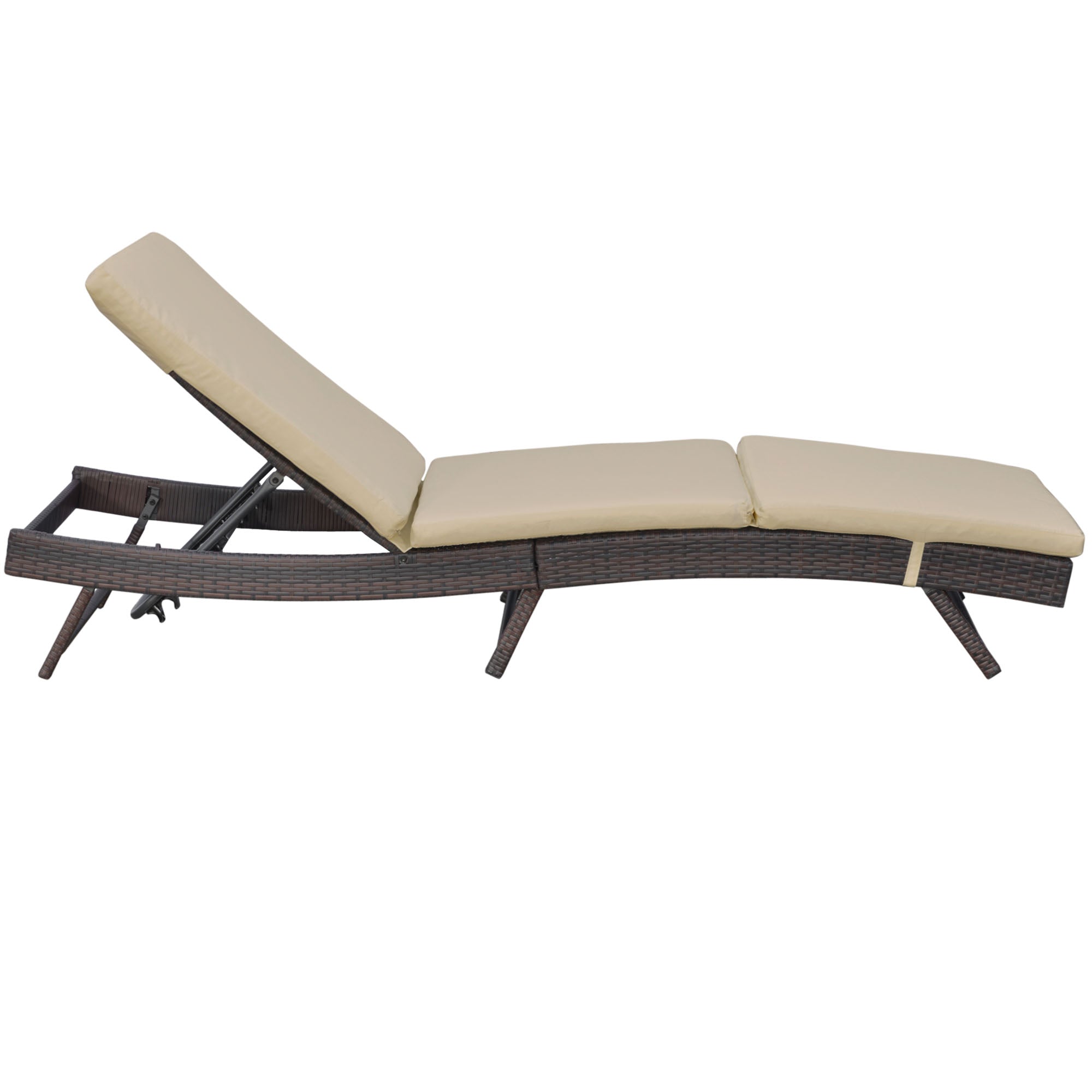Outsunny Wicker Patio Lounger, Outdoor S Shape Recliners Lounge Chair w/ 5-Level Adjustable Backrest, Soft Padded Cushion for Outdoor Use, Khaki