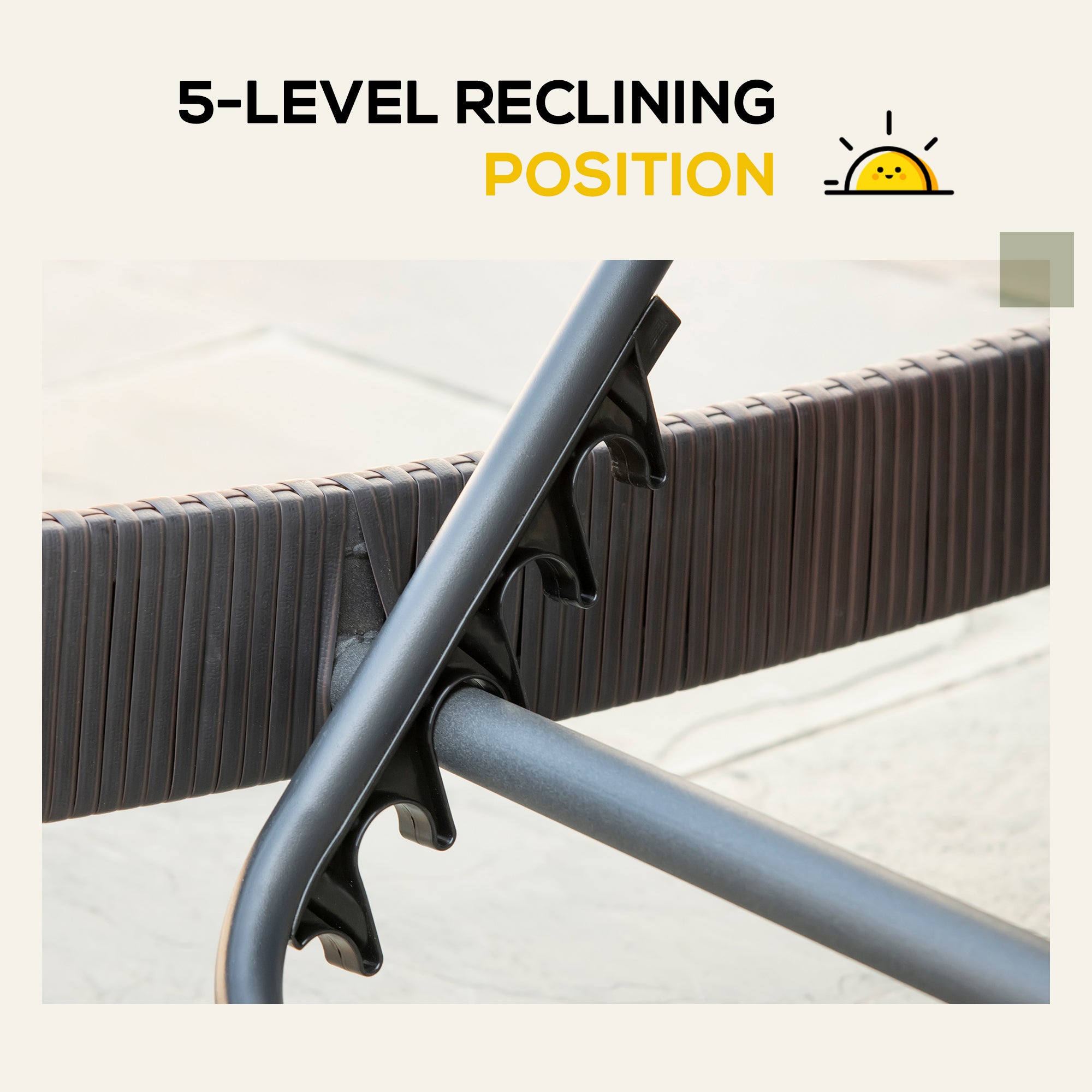 Outsunny Wicker Patio Lounger, Outdoor S Shape Recliners Lounge Chair w/ 5-Level Adjustable Backrest, Soft Padded Cushion for Outdoor Use, Khaki