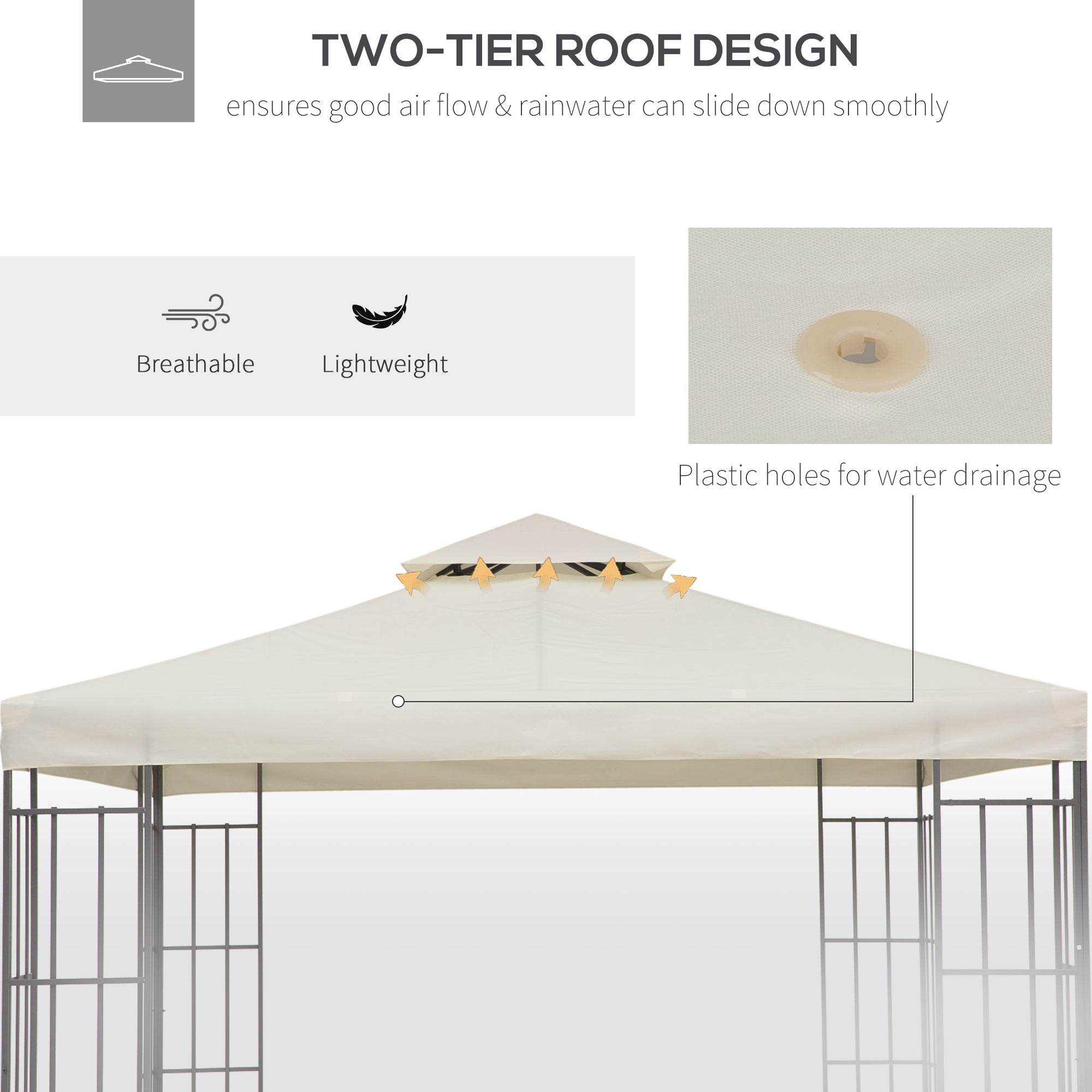 Outsunny 9.8' x 9.8' Square 2-Tier Gazebo Canopy Replacement Top Cover Outdoor Garden Sun Shade, Cream White