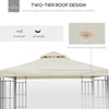 Outsunny 9.8' x 9.8' Square 2-Tier Gazebo Canopy Replacement Top Cover Outdoor Garden Sun Shade, Cream White