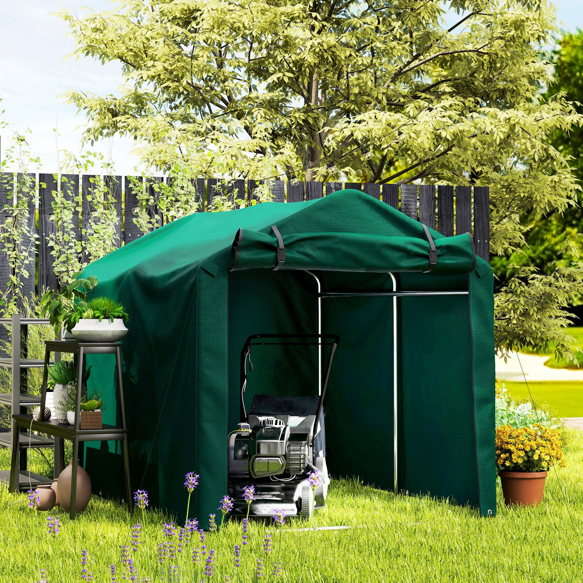 Outsunny 7' x 5' Garden Storage Tent, UV Resistant Bike Shed, Patio Storage Shelter with Roll-up Zipper Door, Outdoor Waterproof Carport Shelter for Bike, Motorcycle, Dark Green