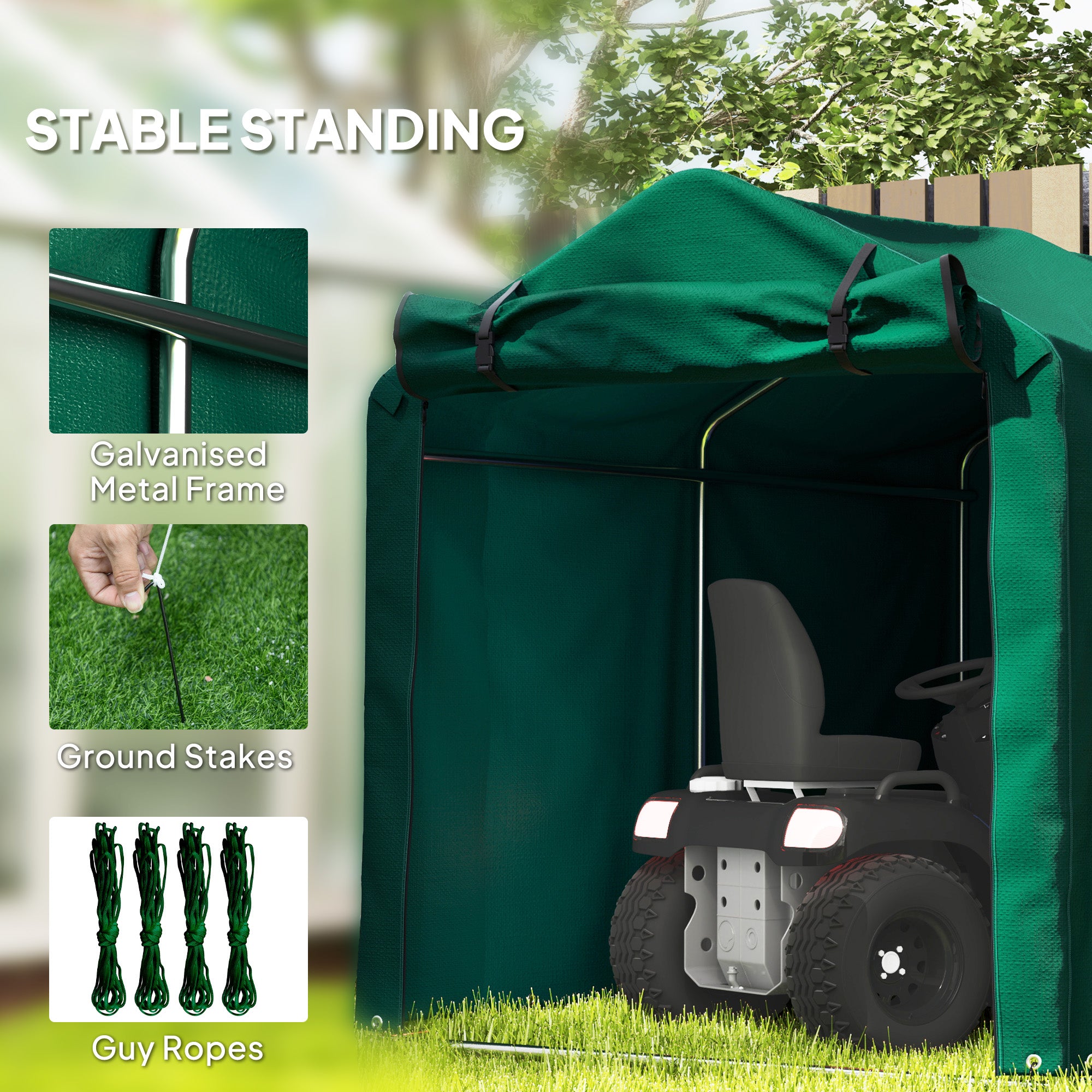 Outsunny 7' x 5' Garden Storage Tent, UV Resistant Bike Shed, Patio Storage Shelter with Roll-up Zipper Door, Outdoor Waterproof Carport Shelter for Bike, Motorcycle, Dark Green