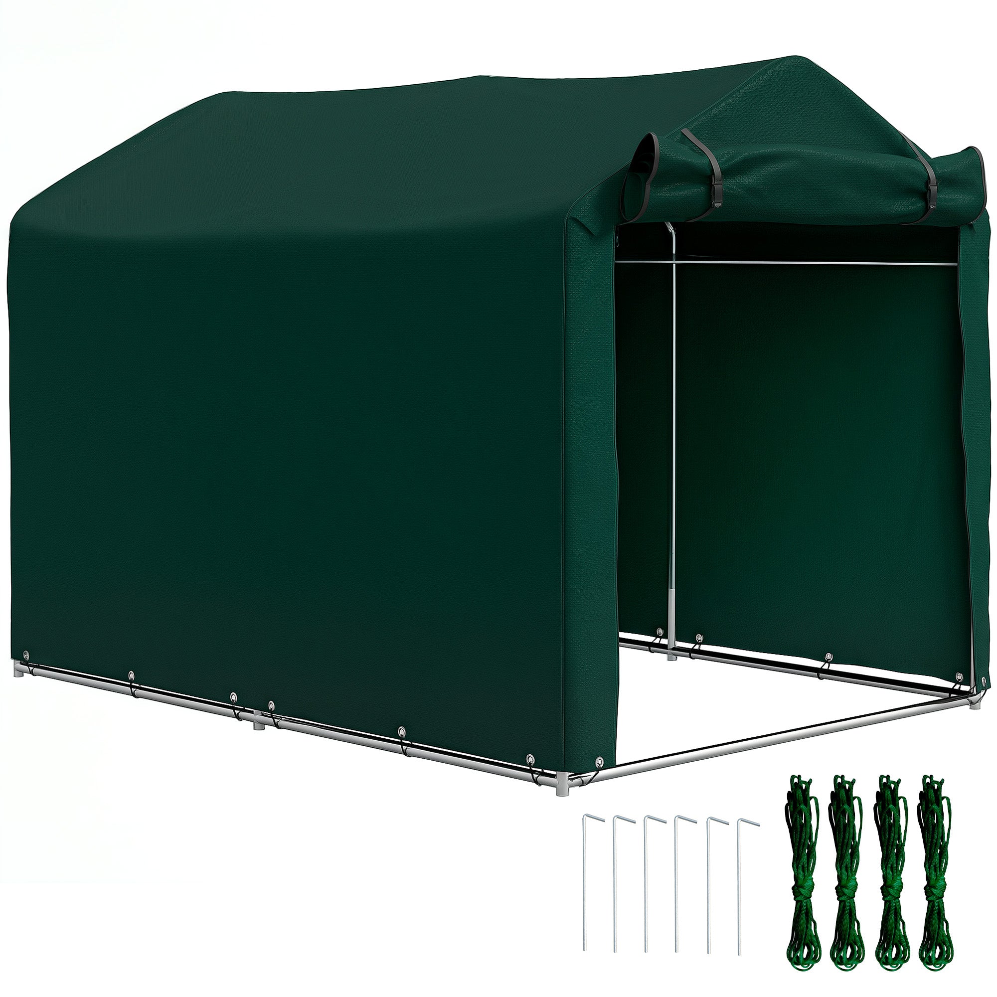 Outsunny 7' x 5' Garden Storage Tent, UV Resistant Bike Shed, Patio Storage Shelter with Roll-up Zipper Door, Outdoor Waterproof Carport Shelter for Bike, Motorcycle, Dark Green