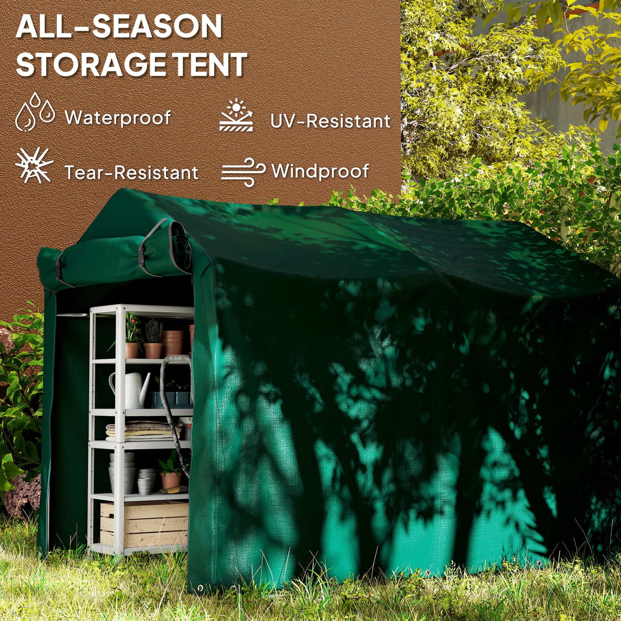Outsunny 7' x 5' Garden Storage Tent, UV Resistant Bike Shed, Patio Storage Shelter with Roll-up Zipper Door, Outdoor Waterproof Carport Shelter for Bike, Motorcycle, Dark Green
