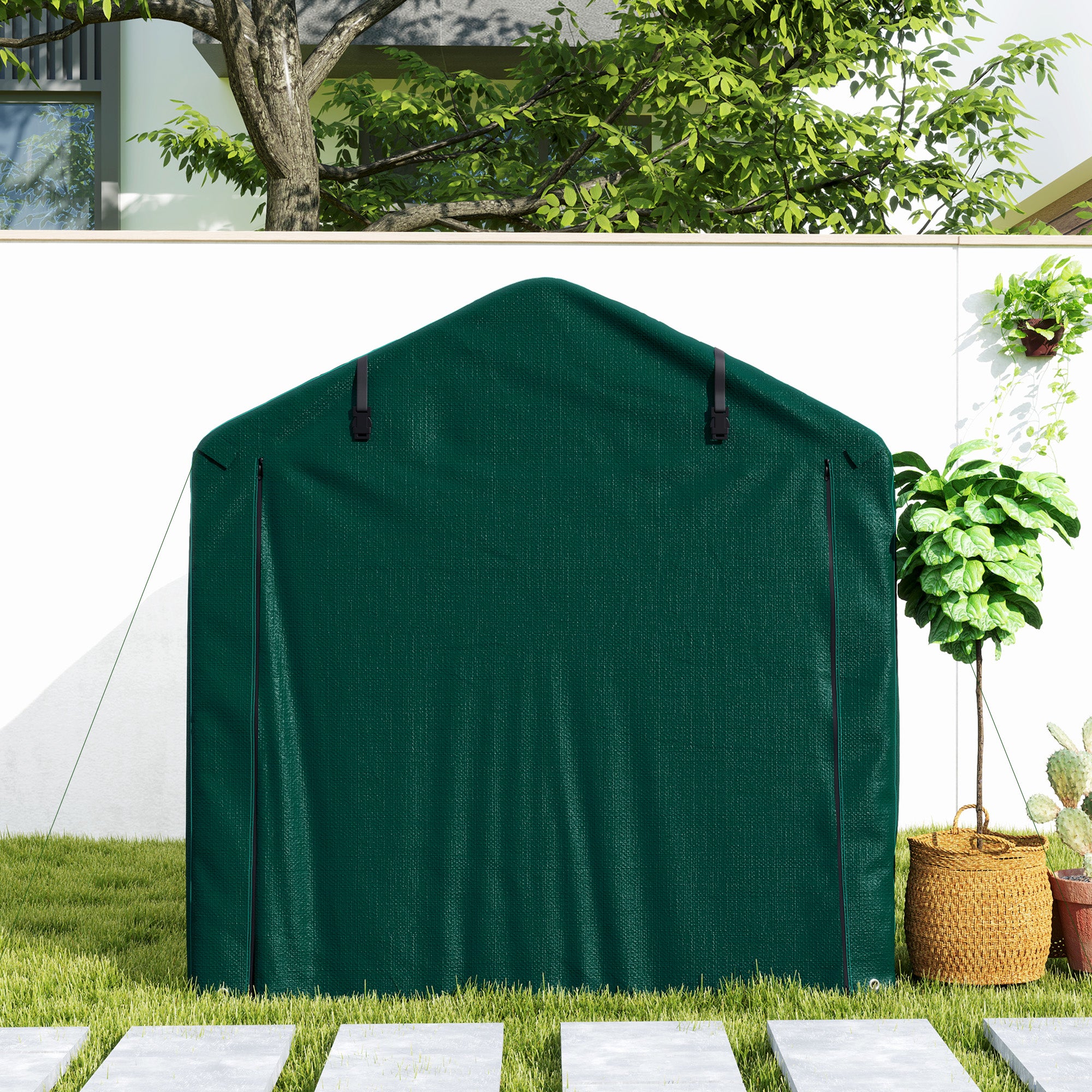 Outsunny 7' x 5' Garden Storage Tent, UV Resistant Bike Shed, Patio Storage Shelter with Roll-up Zipper Door, Outdoor Waterproof Carport Shelter for Bike, Motorcycle, Dark Green