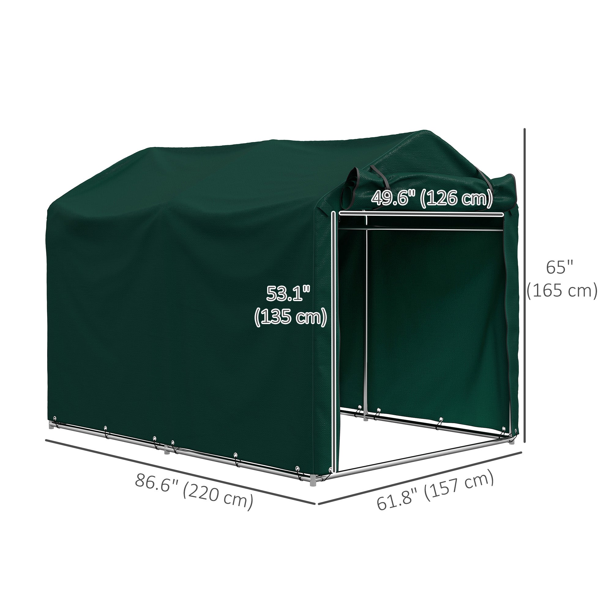 Outsunny 7' x 5' Garden Storage Tent, UV Resistant Bike Shed, Patio Storage Shelter with Roll-up Zipper Door, Outdoor Waterproof Carport Shelter for Bike, Motorcycle, Dark Green