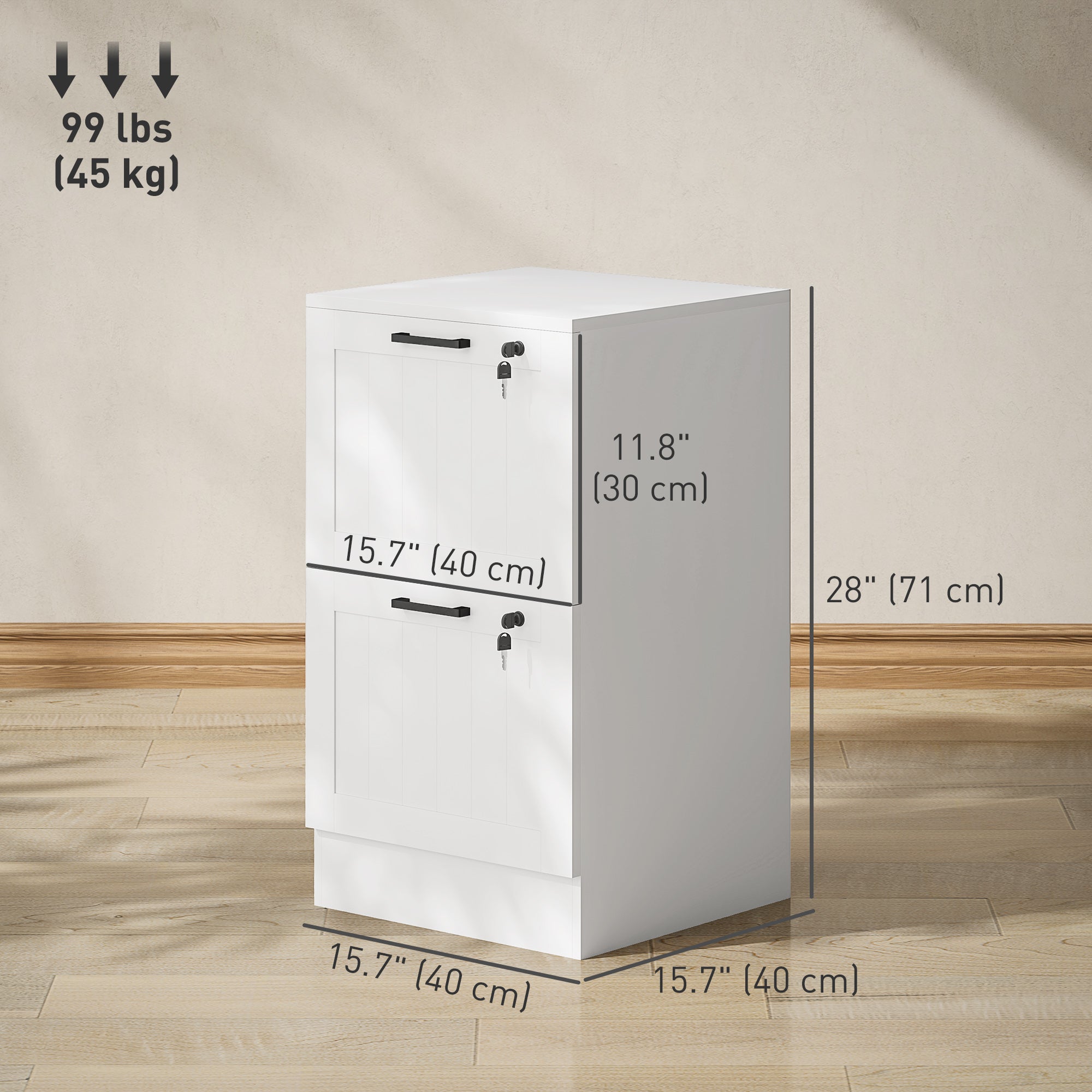 HOMCOM 2 Drawer File Cabinet with Lock, Vertical Filing Cabinet with Adjustable Hanging Bars for A4 and Letter Size File Folders, Printer Stand with Storage, White