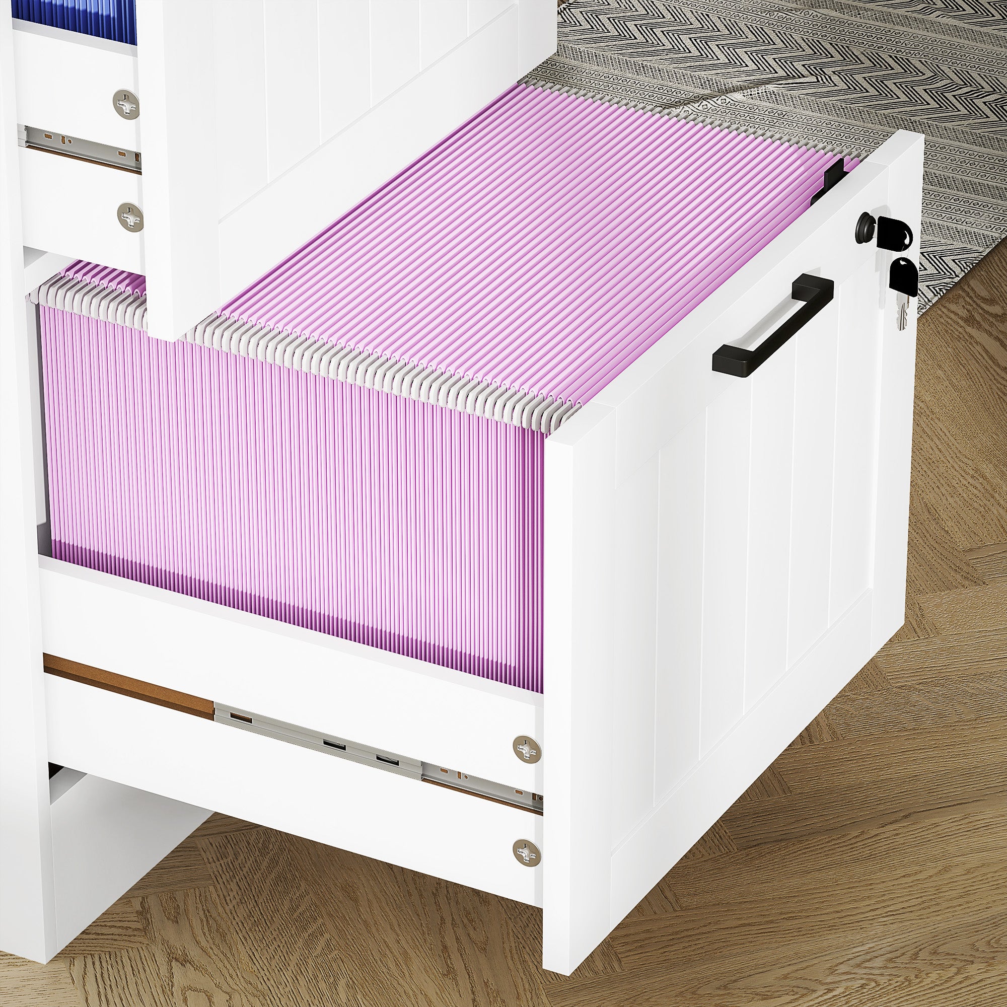 HOMCOM 2 Drawer File Cabinet with Lock, Vertical Filing Cabinet with Adjustable Hanging Bars for A4 and Letter Size File Folders, Printer Stand with Storage, White