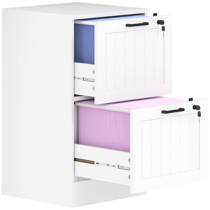 HOMCOM 2 Drawer File Cabinet with Lock, Vertical Filing Cabinet with Adjustable Hanging Bars for A4 and Letter Size File Folders, Printer Stand with Storage, White