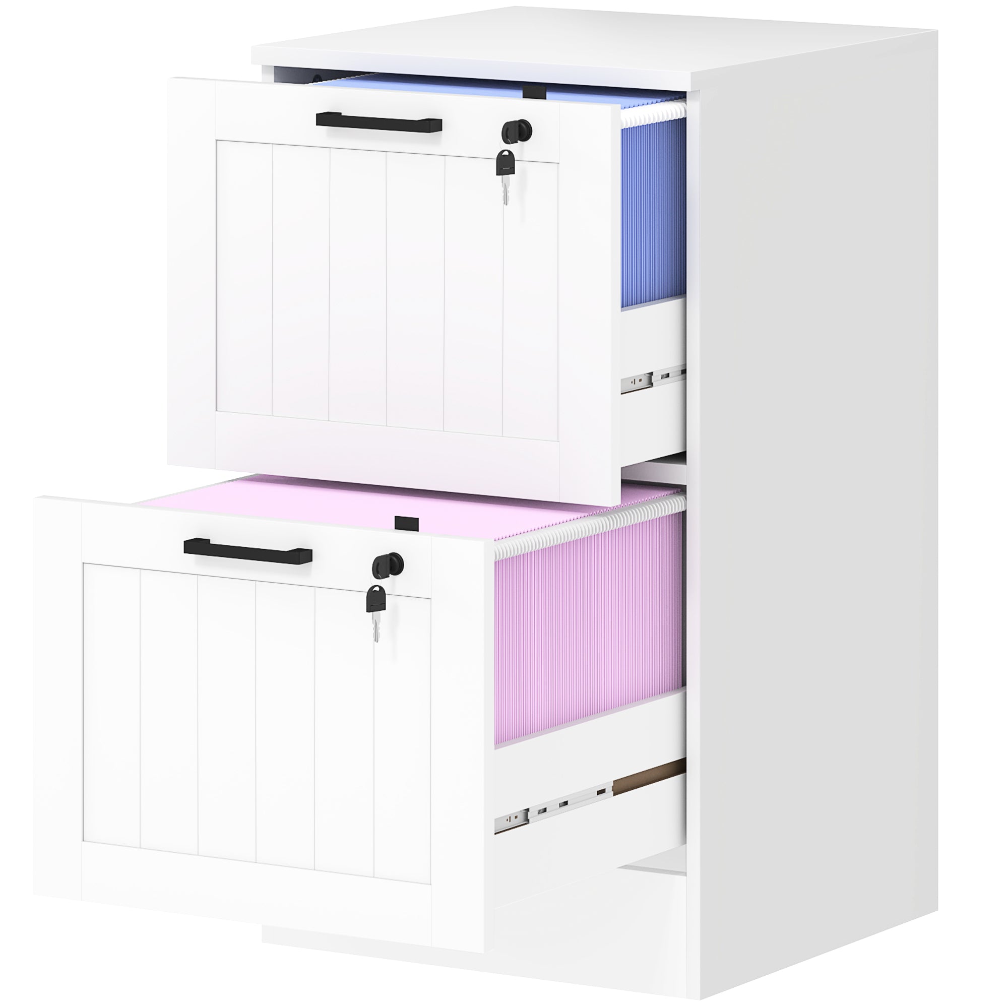 HOMCOM 2 Drawer File Cabinet with Lock, Vertical Filing Cabinet with Adjustable Hanging Bars for A4 and Letter Size File Folders, Printer Stand with Storage, White