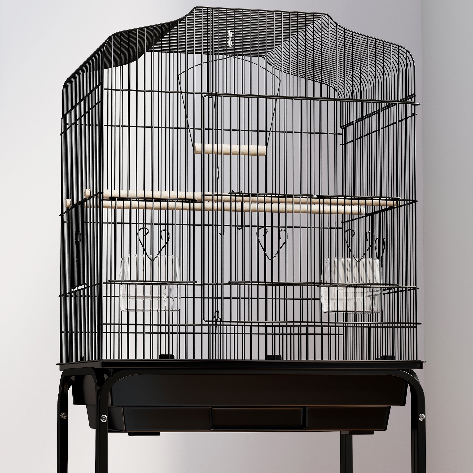 PawHut Bird Cage Budgie Cages for Finch Canary Parakeet with Stand Wheels Slide-out Tray Accessories Storage Shelf, Black 46.5 x 36 x 124 cm